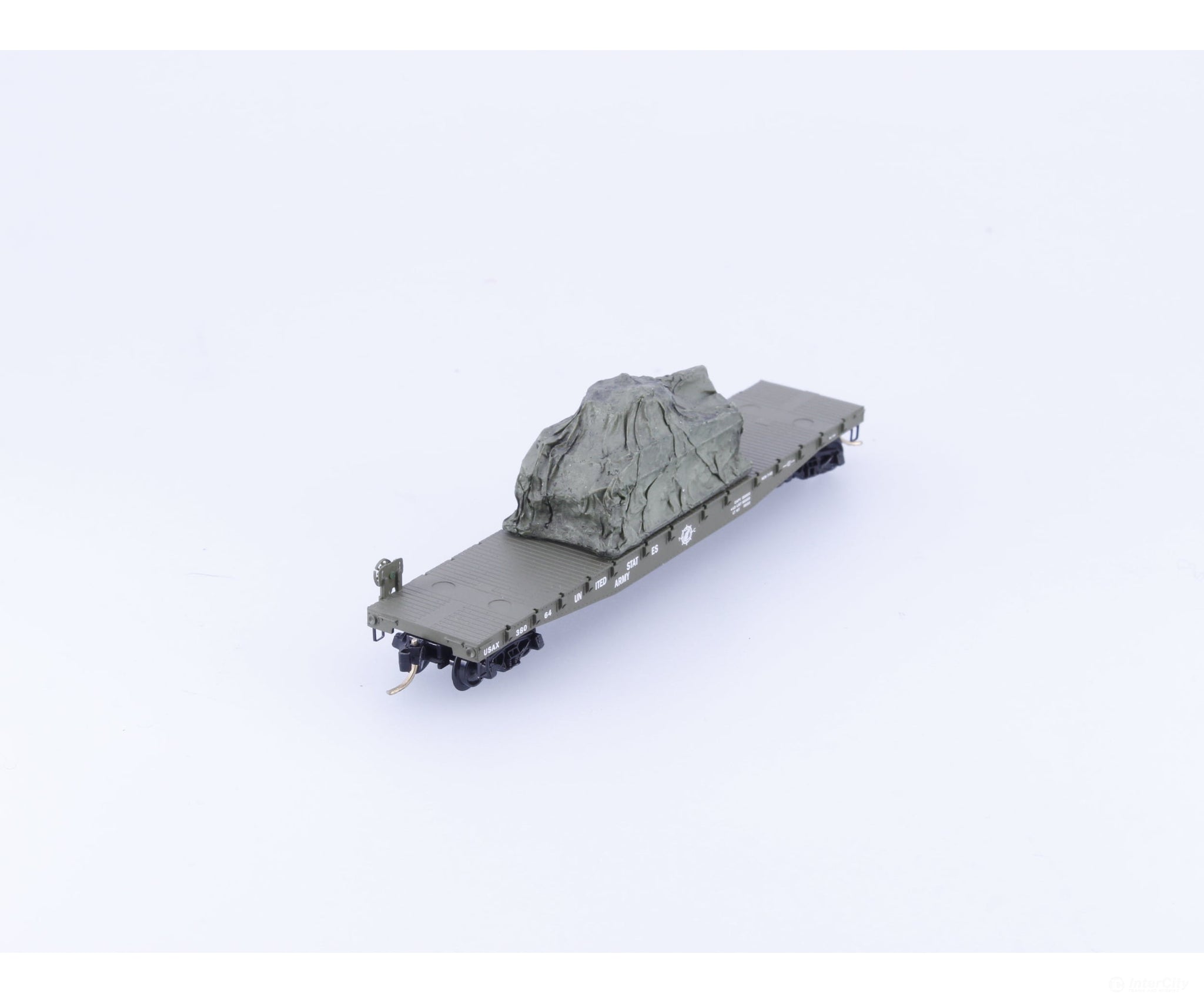 Micro Trains 04500181 N 50’ Fishbelly Side Flatcar w/ Tank Load United States Army (USAX) 38064 - Freight Cars