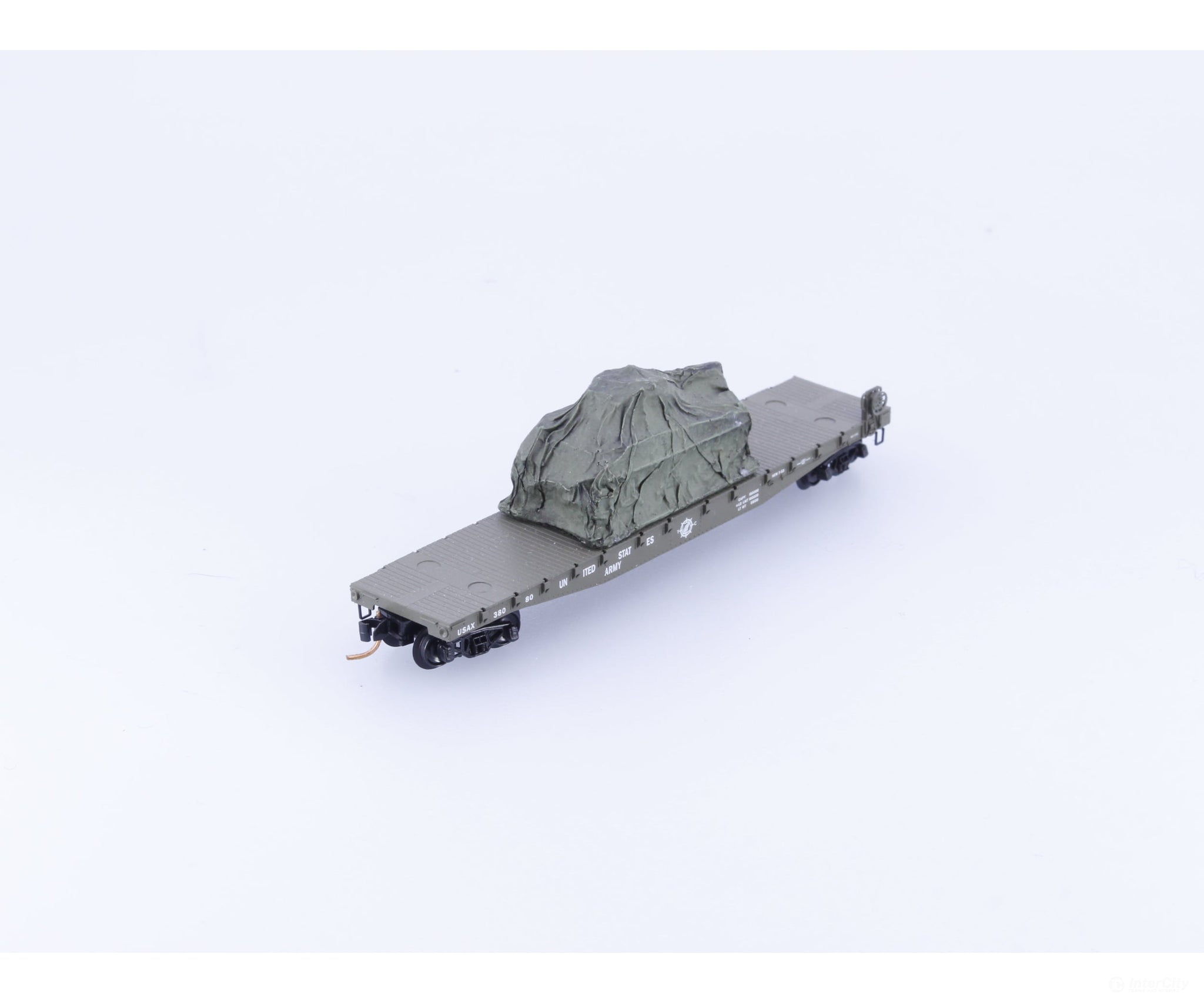 Micro Trains 04500181 N 50’ Fishbelly Side Flatcar w/ Tank United States Army (USAX) 38080 - Freight Cars
