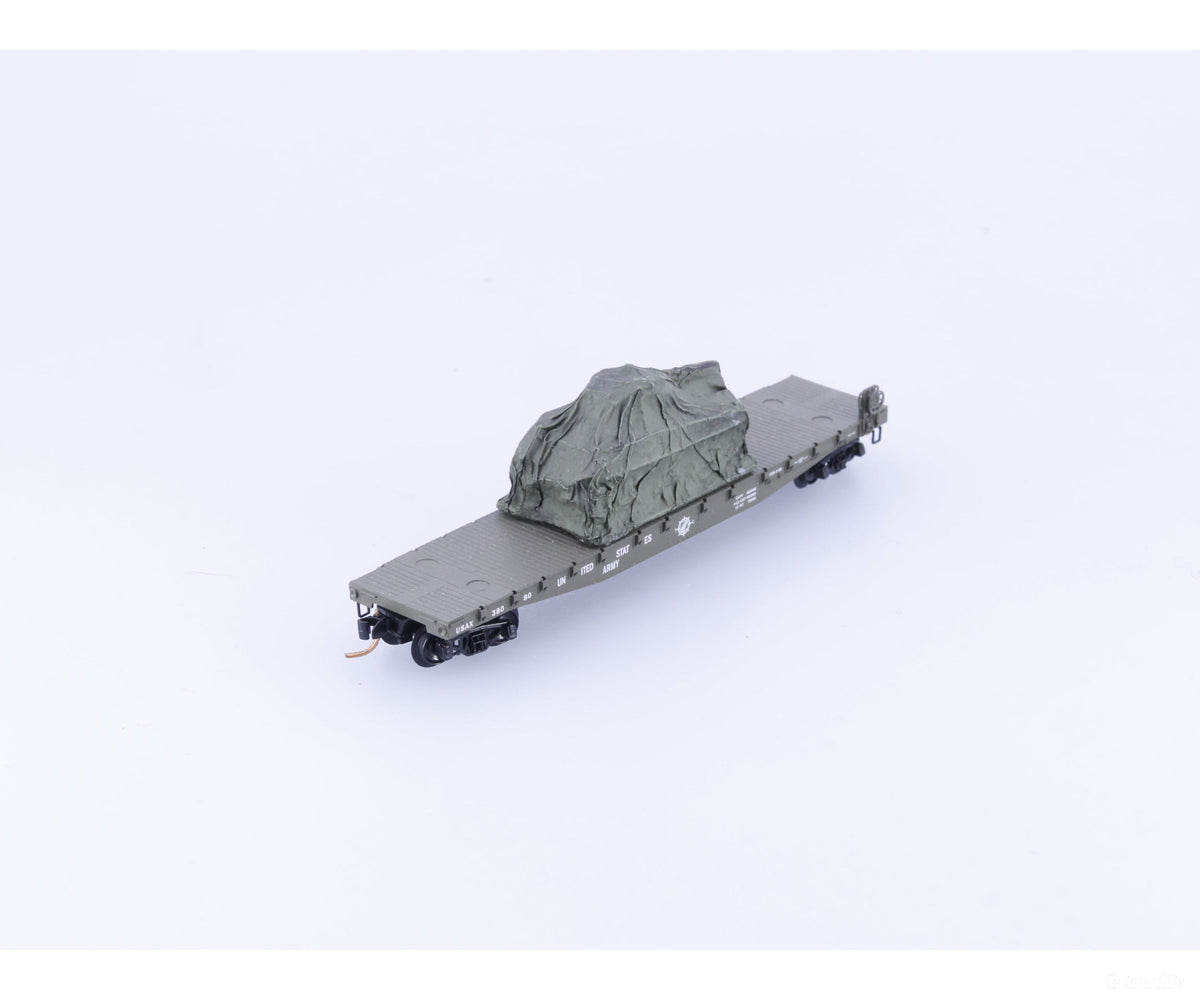 Micro Trains 04500181 N 50’ Fishbelly Side Flatcar w/ Tank United States Army (USAX) 38080 - Freight Cars