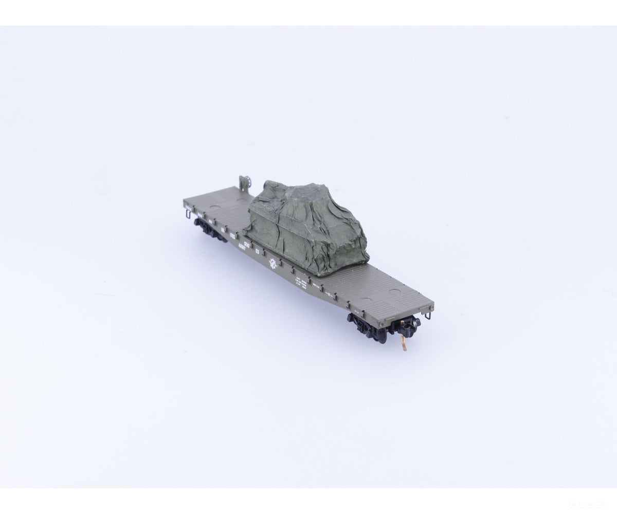 Micro Trains 04500181 N 50’ Fishbelly Side Flatcar w/ Tank United States Army (USAX) 38080 - Freight Cars