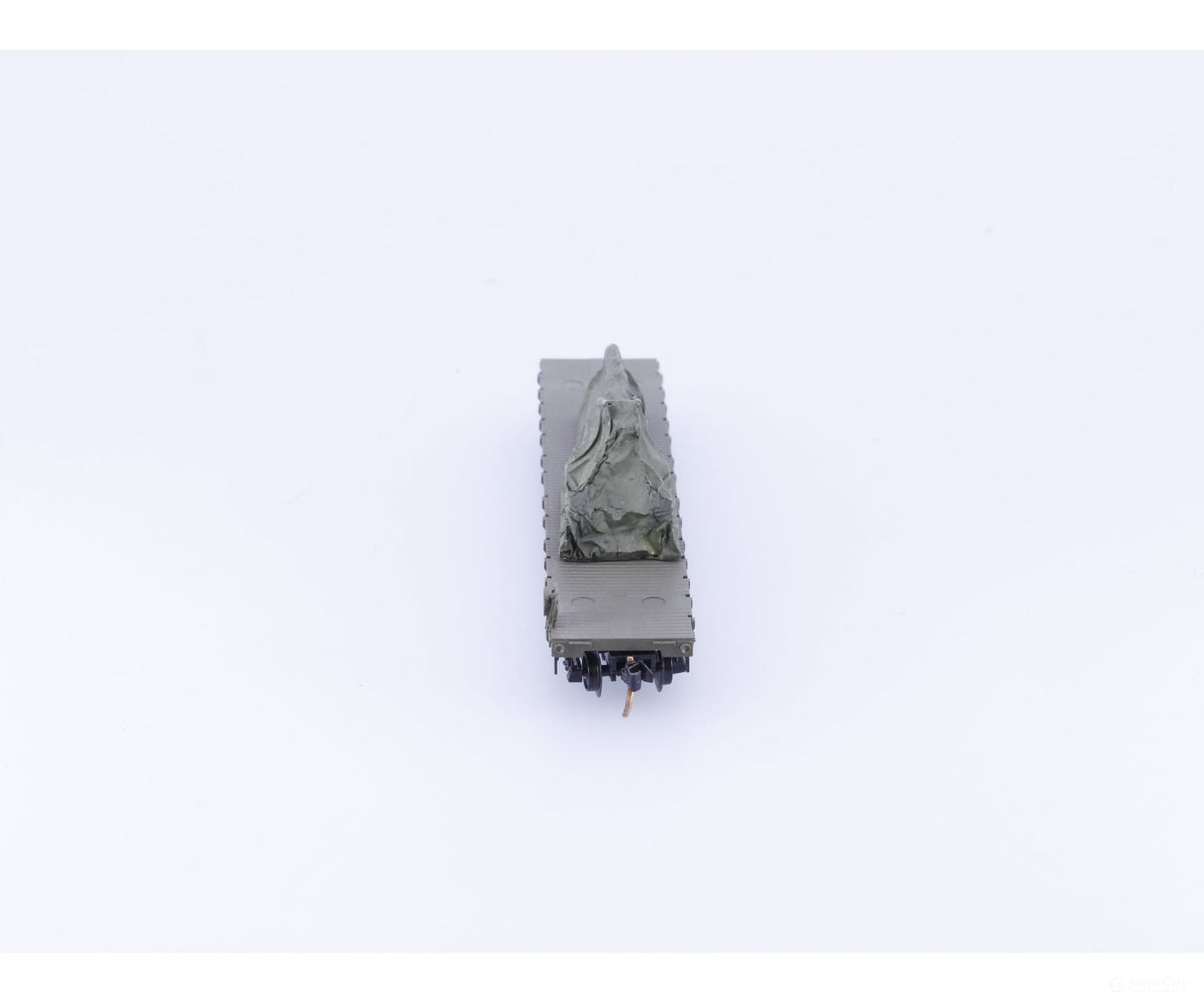 Micro Trains 04500182 N 50’ Fishbelly Side Flat Car w/ Cannon Load United States Army (USAX) 38068 - Freight Cars