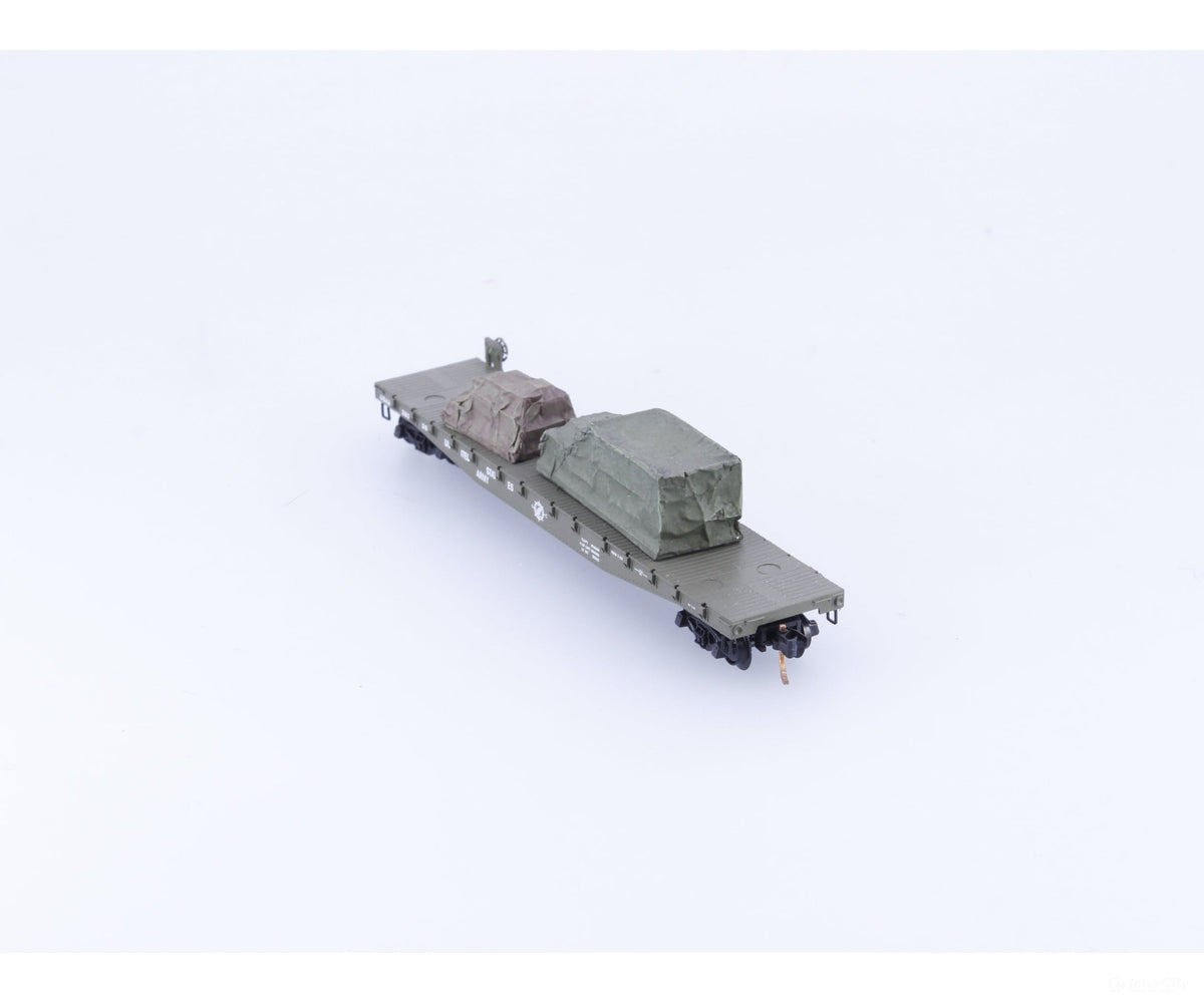 Micro Trains 04500183 N 50’ Fishbelly Side Flatcar w/ Half Track Load United States Army (USAX) 38036 - Freight Cars
