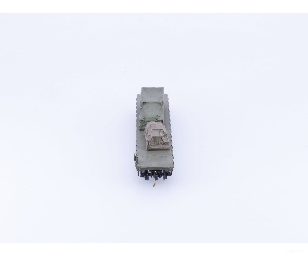 Micro Trains 04500183 N 50’ Fishbelly Side Flatcar w/ Half Track Load United States Army (USAX) 38036 - Freight Cars