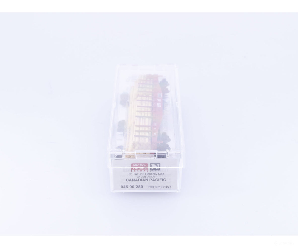 Micro Trains 04500280 N 50’ Flat car Fishbelly Side w/ Log Load #3 Canadian Pacific (CP) 301227 - Freight Cars