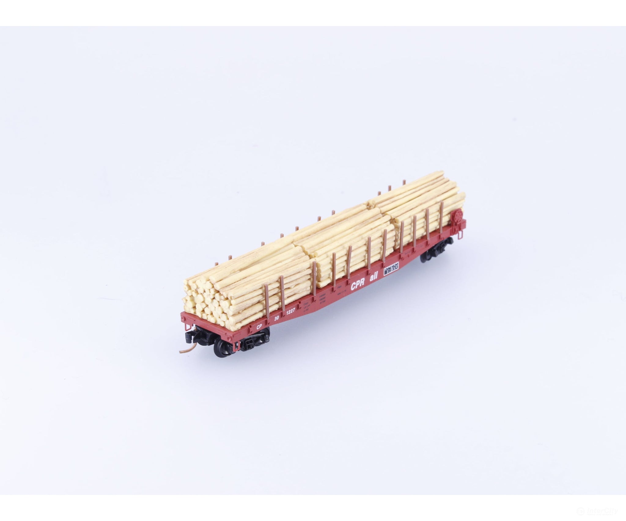 Micro Trains 04500280 N 50’ Flat Car Fishbelly Side w/ Log Load #6 Canadian Pacific (CP) 301227 - Freight Cars