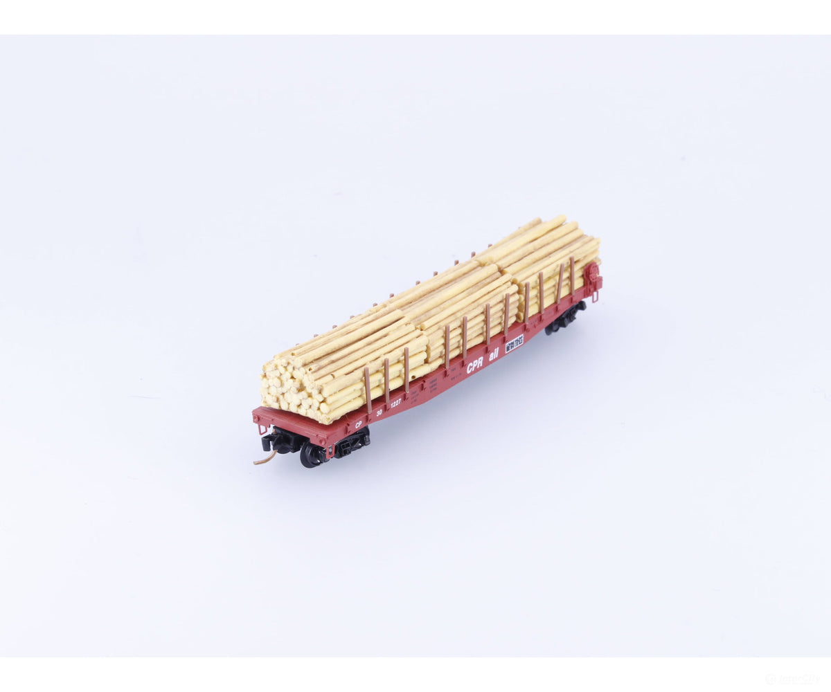 Micro Trains 04500280 N 50’ Flat Car Fishbelly Side w/ Log Load #9 Canadian Pacific (CP) 301227 - Freight Cars