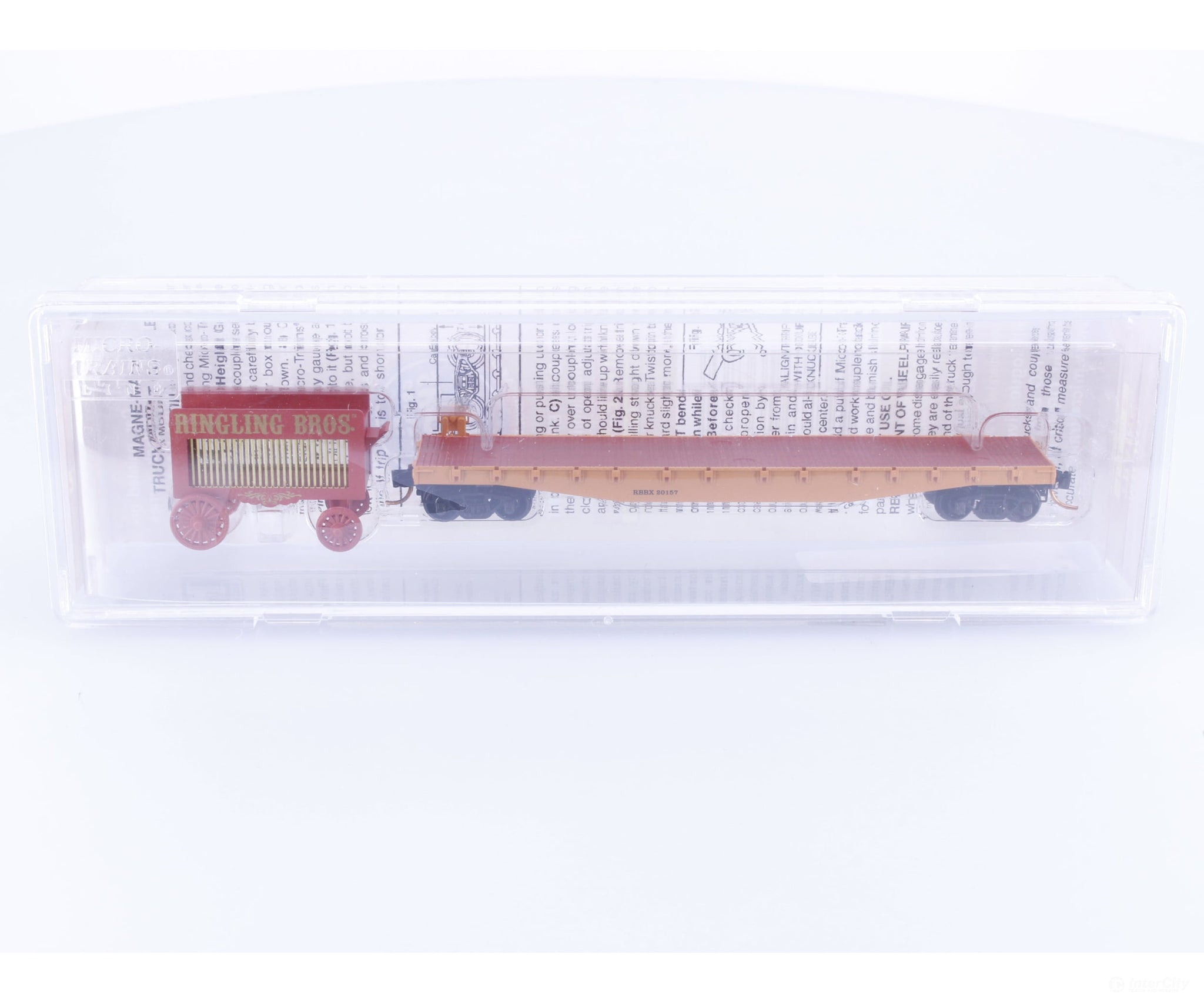 Micro Trains 04500372 N 50’ Fishbelly Side Flatcar and Wagon Ringling Bros. and Barnum & Bailey (RBBX) #2 20157 Freight