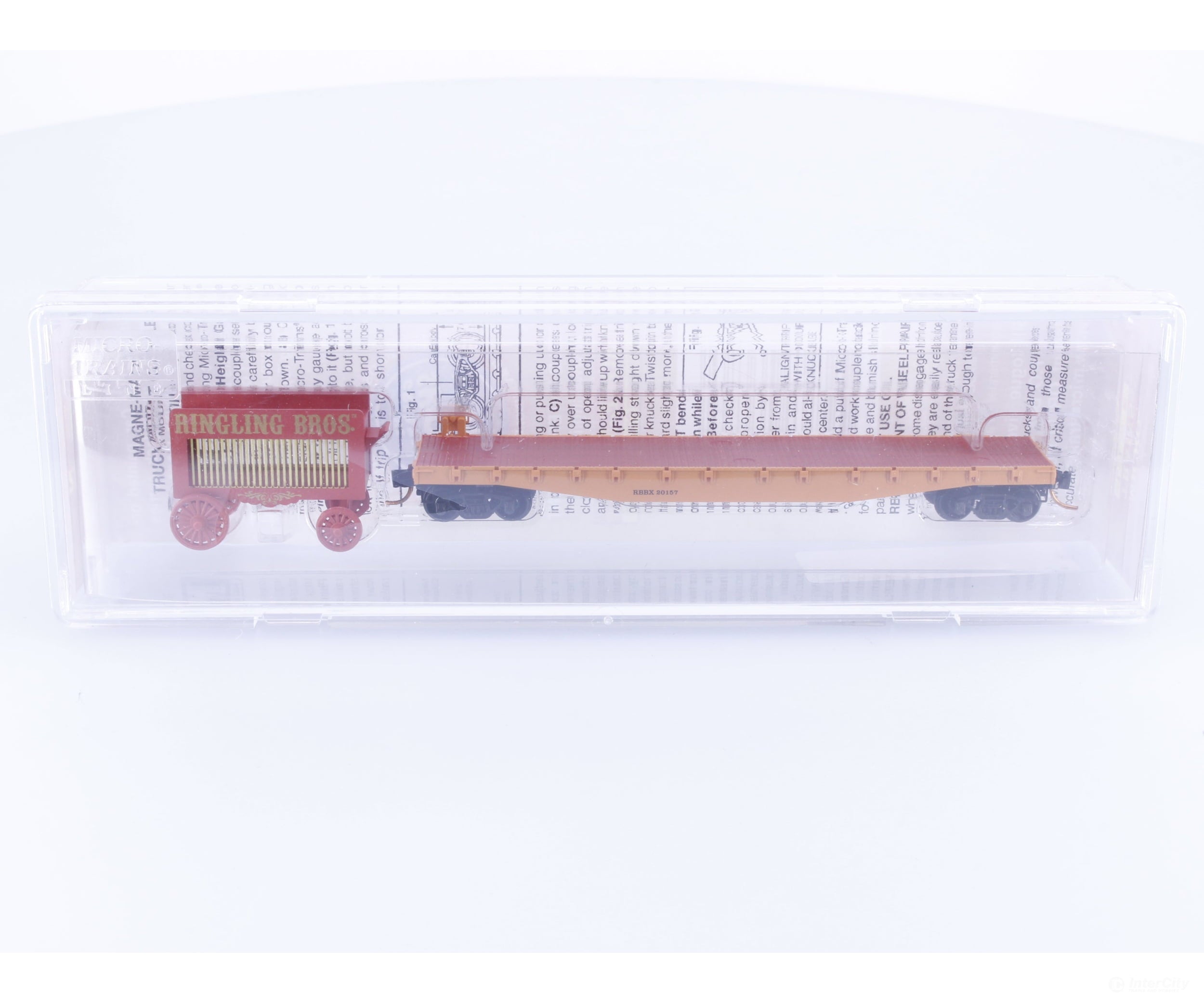 Micro Trains 04500372 N 50’ Fishbelly Side Flatcar and Wagon Ringling Bros. and Barnum & Bailey (RBBX) #2 20157 Freight