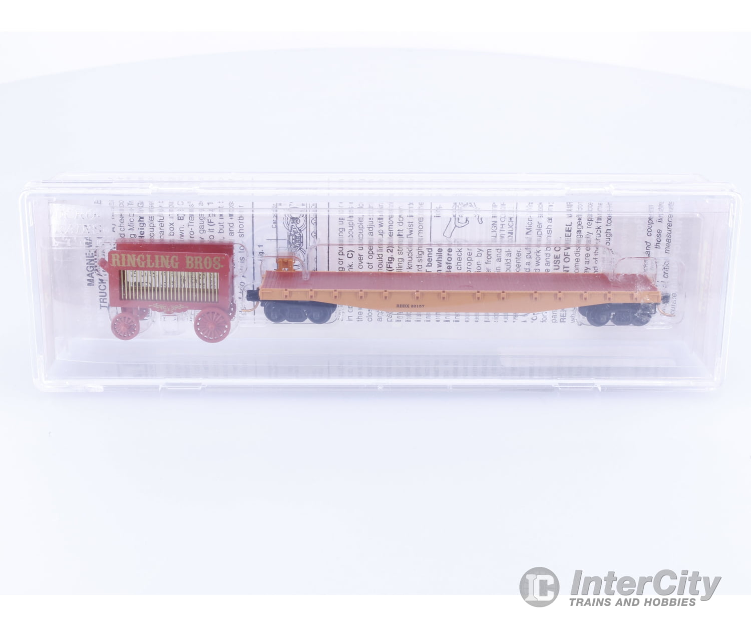 Micro Trains 04500372 N 50’ Fishbelly Side Flatcar and Wagon Ringling Bros. and Barnum & Bailey (RBBX) 20157 Freight