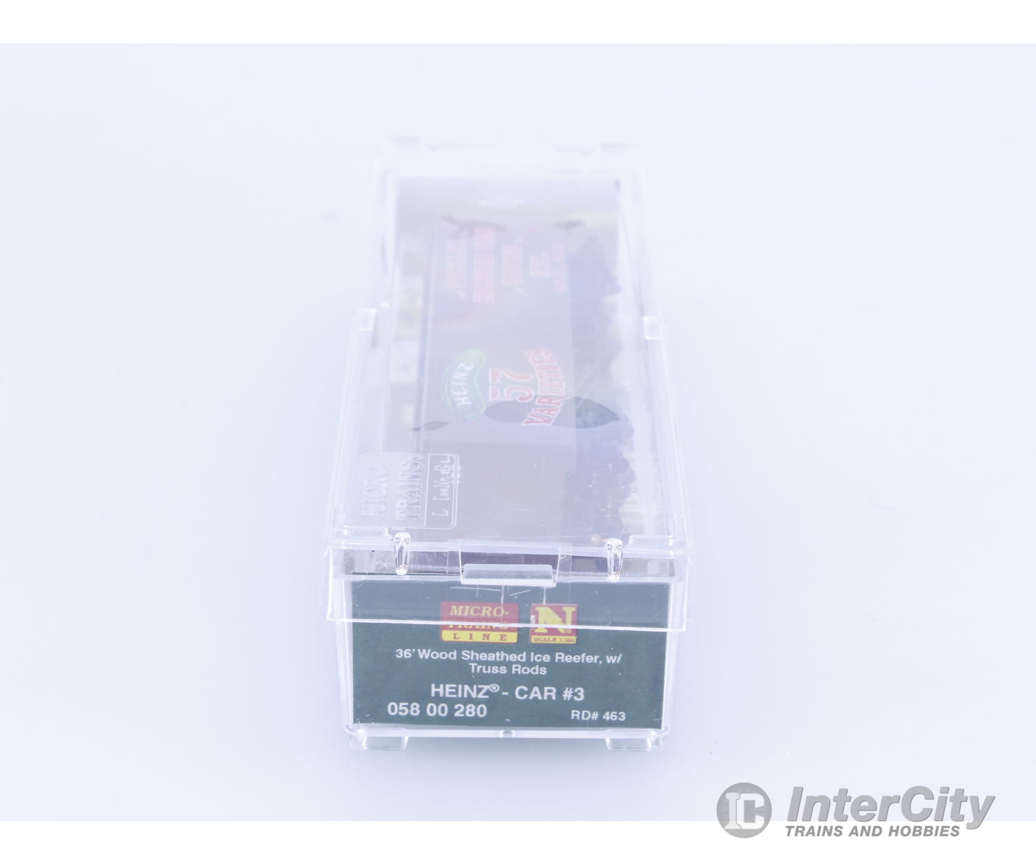 Micro Trains 05800280 N 36’ Wood Sheathed Ice Reefer with Truss Rods Pickles Euchred Figs Onions Heinz (HPRL) 463