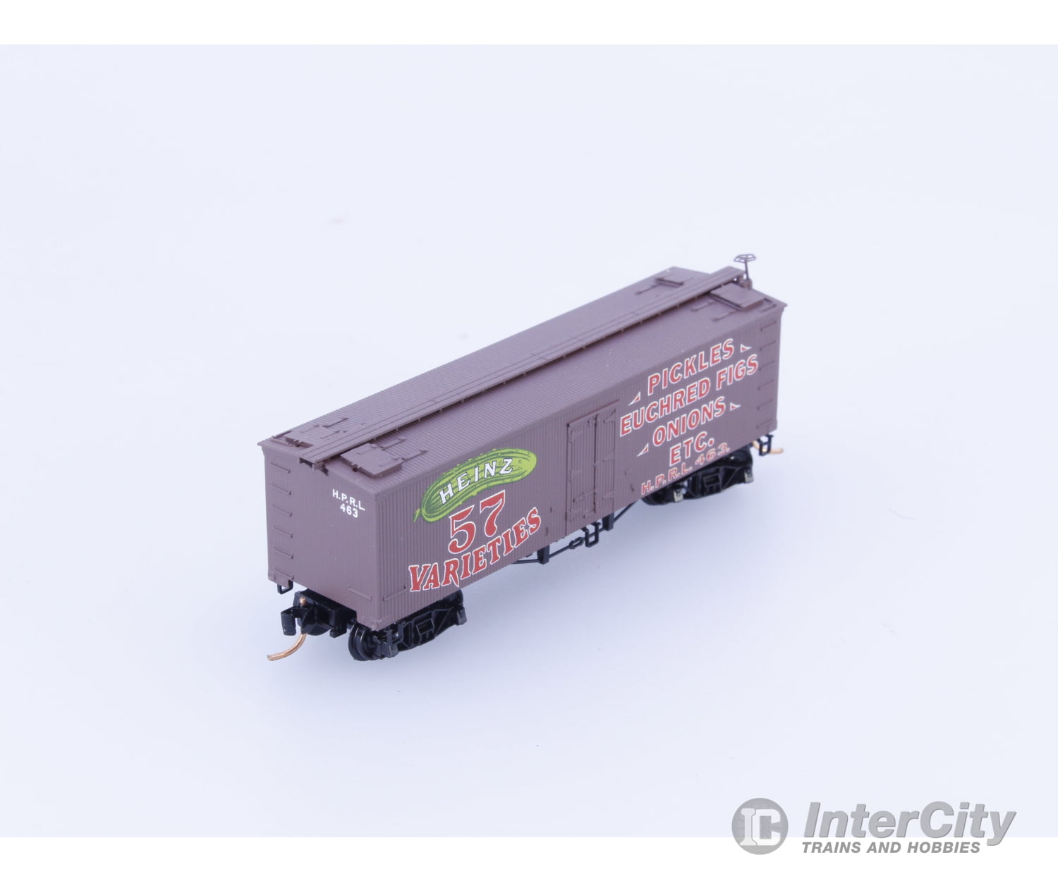 Micro Trains 05800280 N 36’ Wood Sheathed Ice Reefer with Truss Rods Pickles Euchred Figs Onions Heinz (HPRL) 463