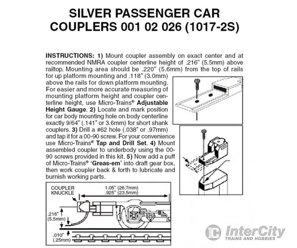 Micro Trains 102026 1017-2 Coupler - Assembled Silver 2 Pair Couplers & Trucks