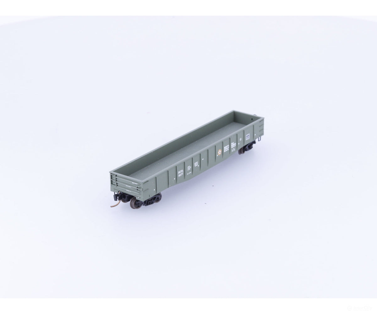 Micro Trains 105050 N 50’ Steel Side 14 Panel Fixed End Gondola #8 British Columbia Railway (BCOL) 9077 - Freight Cars