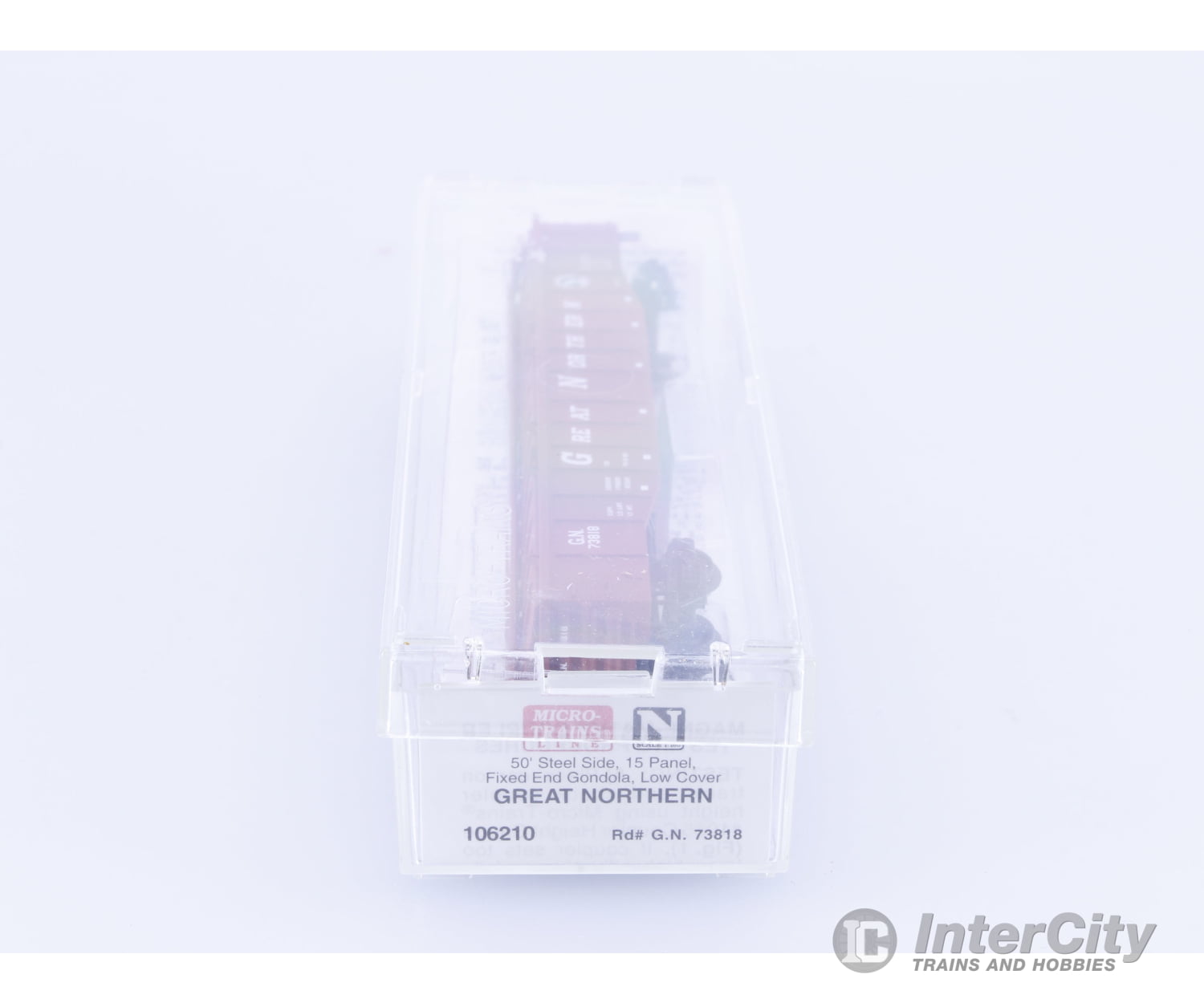 Micro Trains 106210 N 50’ 15 Panel Steel Side Fixed End Low Cover Gondola #2 Great Northern (GN) 73818 Freight Cars