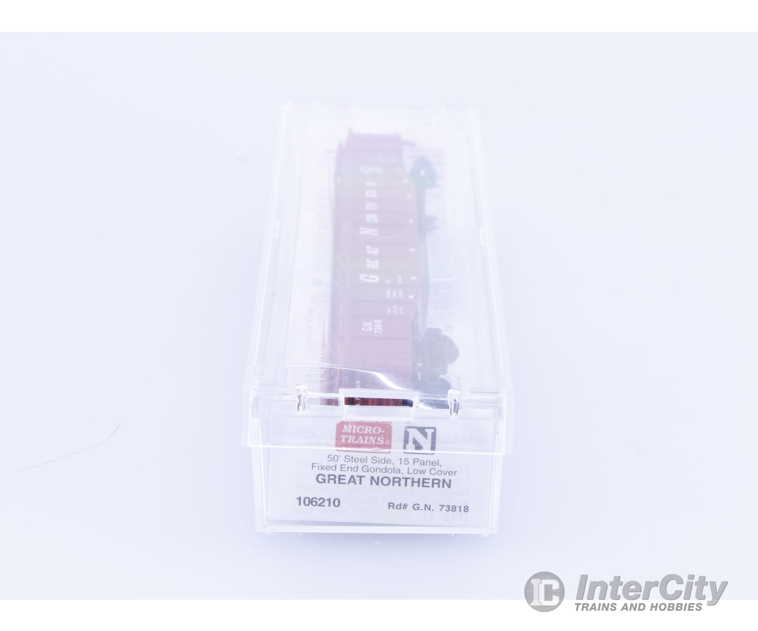 Micro Trains 106210 N 50’ 15 Panel Steel Side Fixed End Low Cover Gondola Great Northern (GN) 73818 Freight Cars