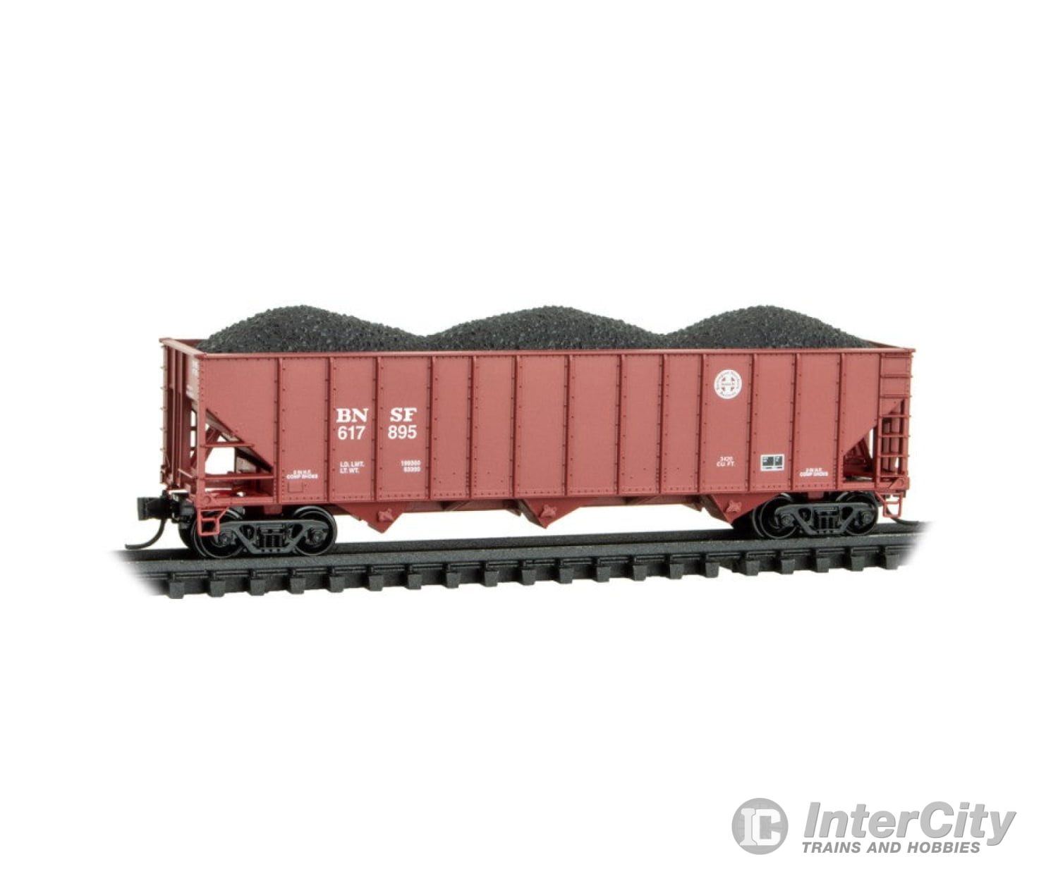 Micro Trains 10800642 100 - Ton 3 - Bay Ribside Open Hopper W/Coal Load - Burlington Northern Santa