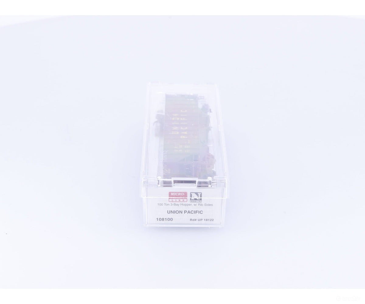 Micro Trains 108100 N 3 Bay Hopper 100 ton Rib Sides No Load Union Pacific (UP) 18122 (#2) - Freight Cars