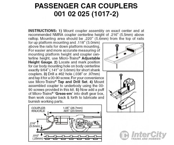 Micro Trains 110004 1017-2 Coupler - Assembled Black 10 Pair Couplers & Trucks