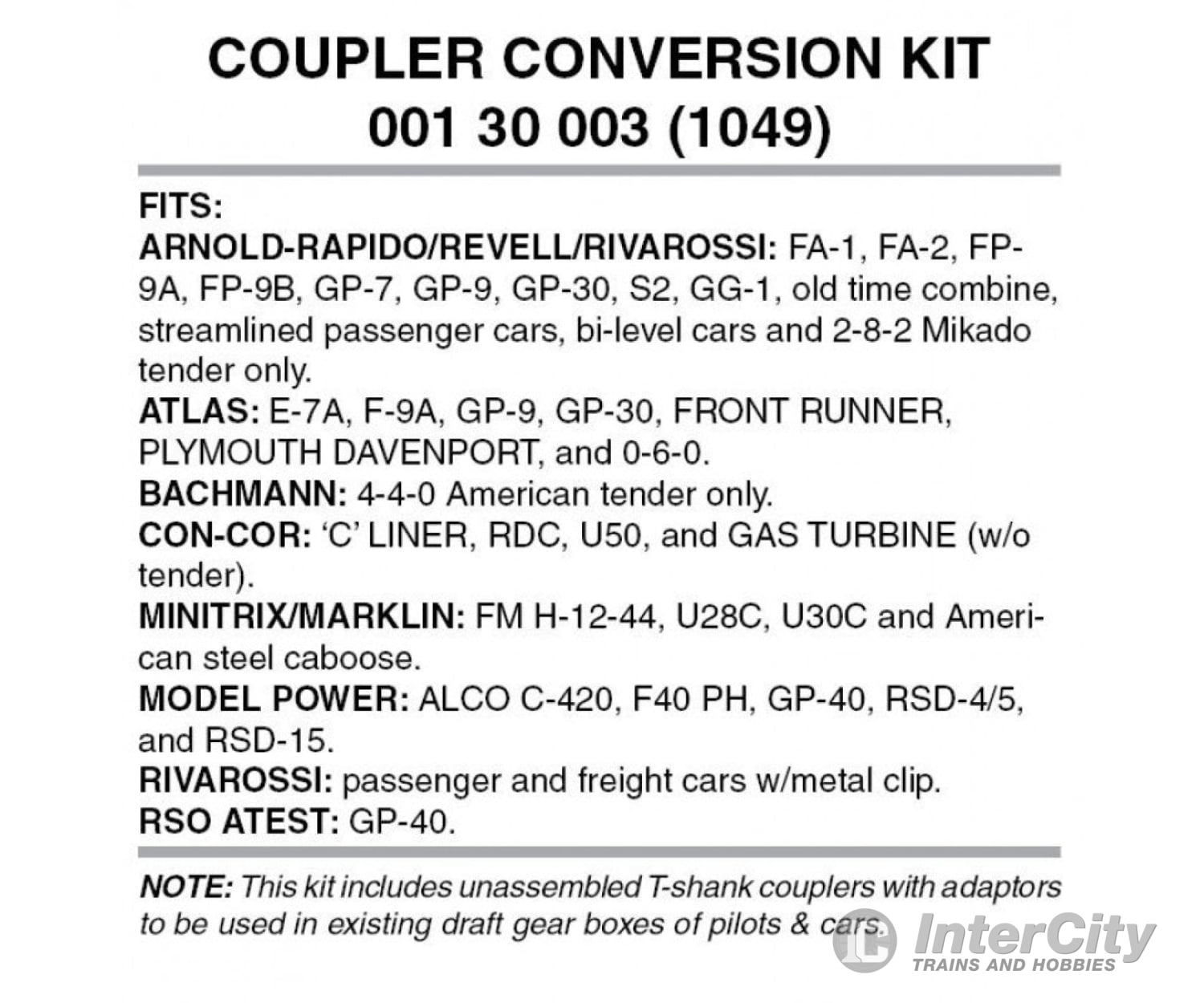 Micro Trains 130003 Rivarossi/Arnold Atlas Coupler Conversion - Fits S2 Switcher & Atlas/Roco Gp9