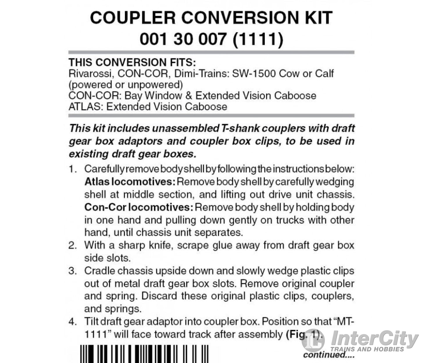 Micro Trains 130007 Locomotive Coupler Conversion Kits - Con-Cor/Dimi Sw1500 Cow Or Calf Couplers &