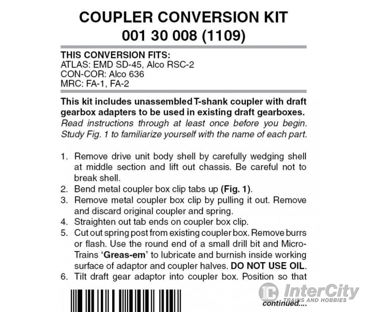 Micro Trains 130008 Locomotive Coupler Conversion Kits - Atlas Emd Sd45 & Alco Rsc-2; Con-Cor 646;