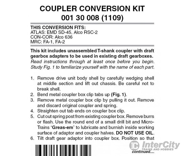 Micro Trains 130008 Locomotive Coupler Conversion Kits - Atlas Emd Sd45 & Alco Rsc-2; Con-Cor 646;