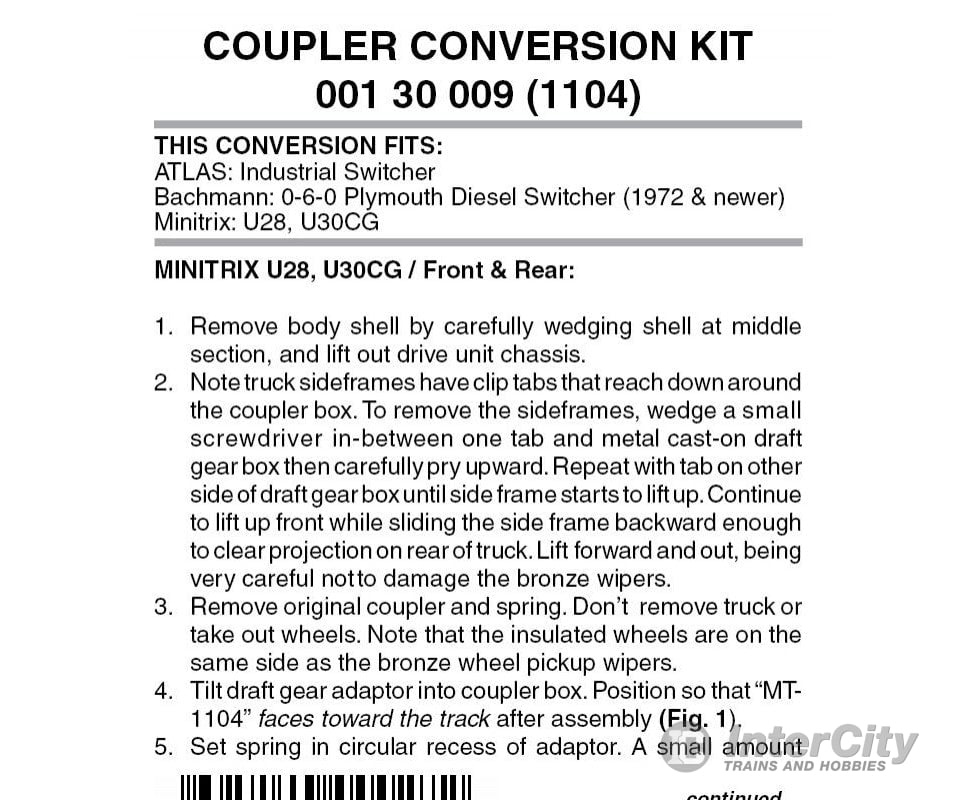 Micro Trains 130009 Locomotive Coupler Conversion Kits - Trix U28 U30 & 2-10-0 Tender; Atlas