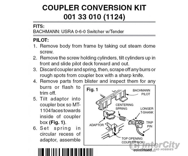 Micro Trains 133010 Locomotive Coupler Conversion Kits W/Pilot Face - Bachmann 0-6-0 Usra Switcher