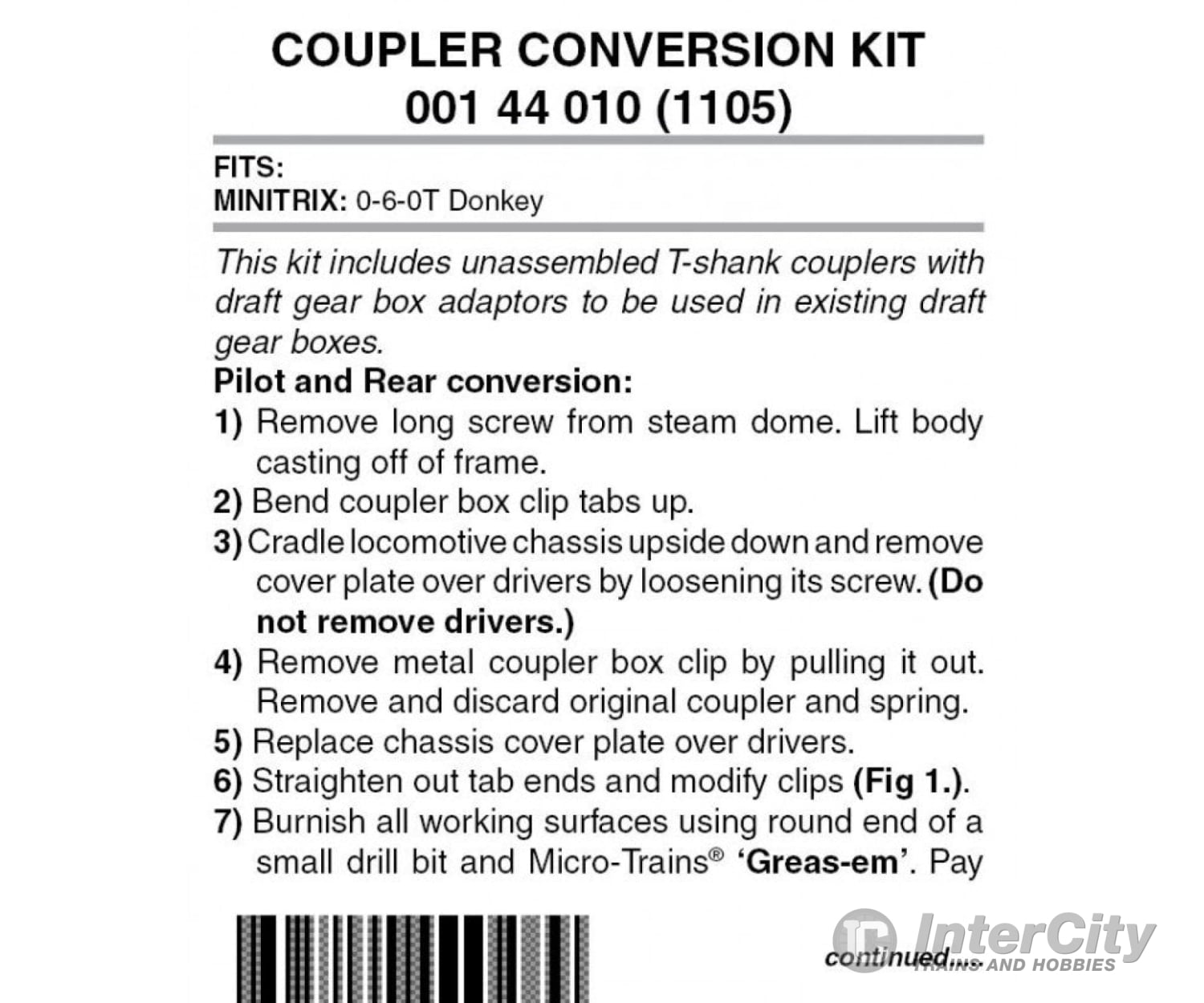 Micro Trains 144010 Locomotive Coupler Conversion Kits - Minitrix 0-6-0T Donkey Couplers & Trucks