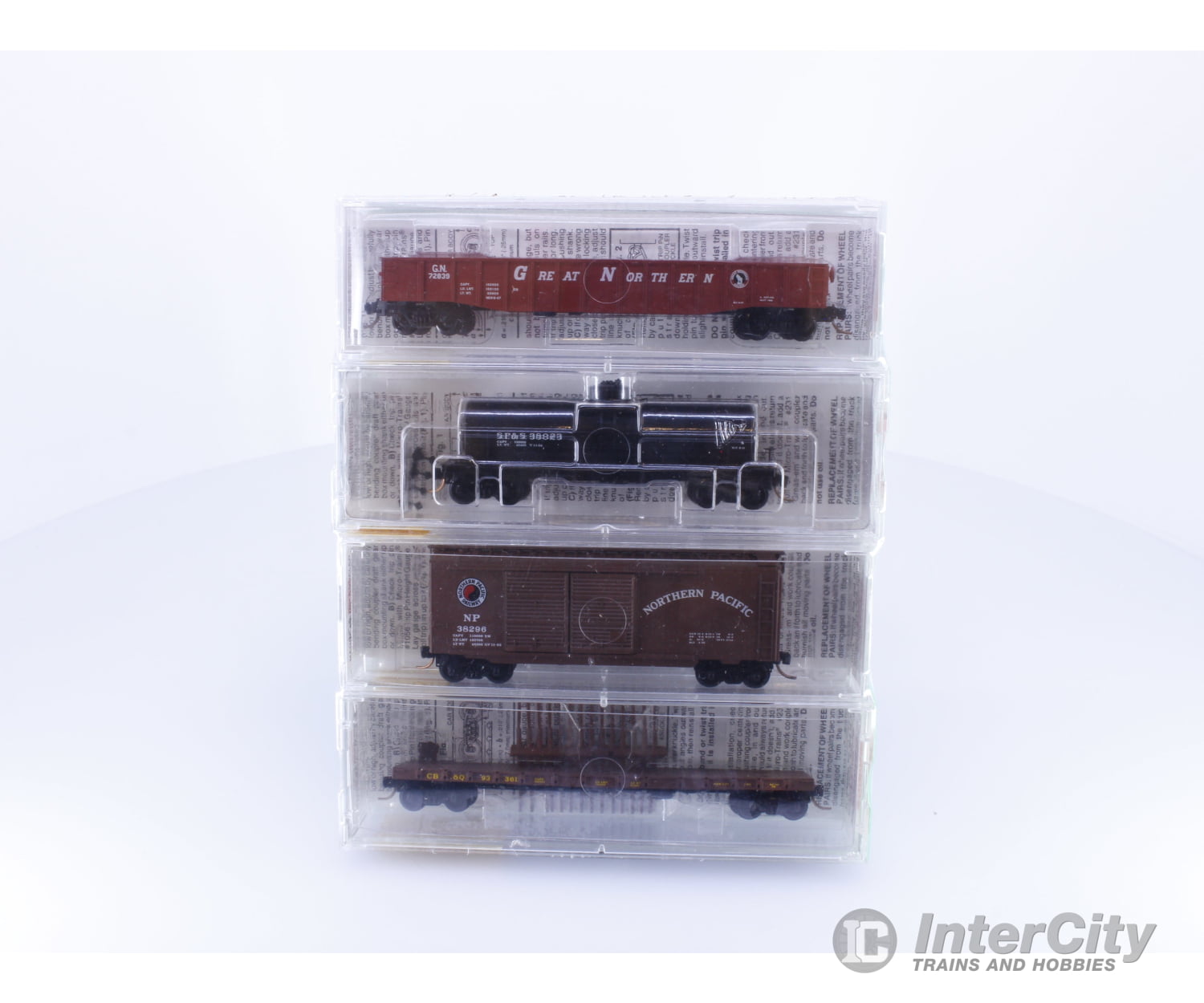 Micro Trains 23252 N BN Merger 4 Pack Fallen Flags #5 GN72839,SPS38023,NP38296,CBQ93361 Freight Cars