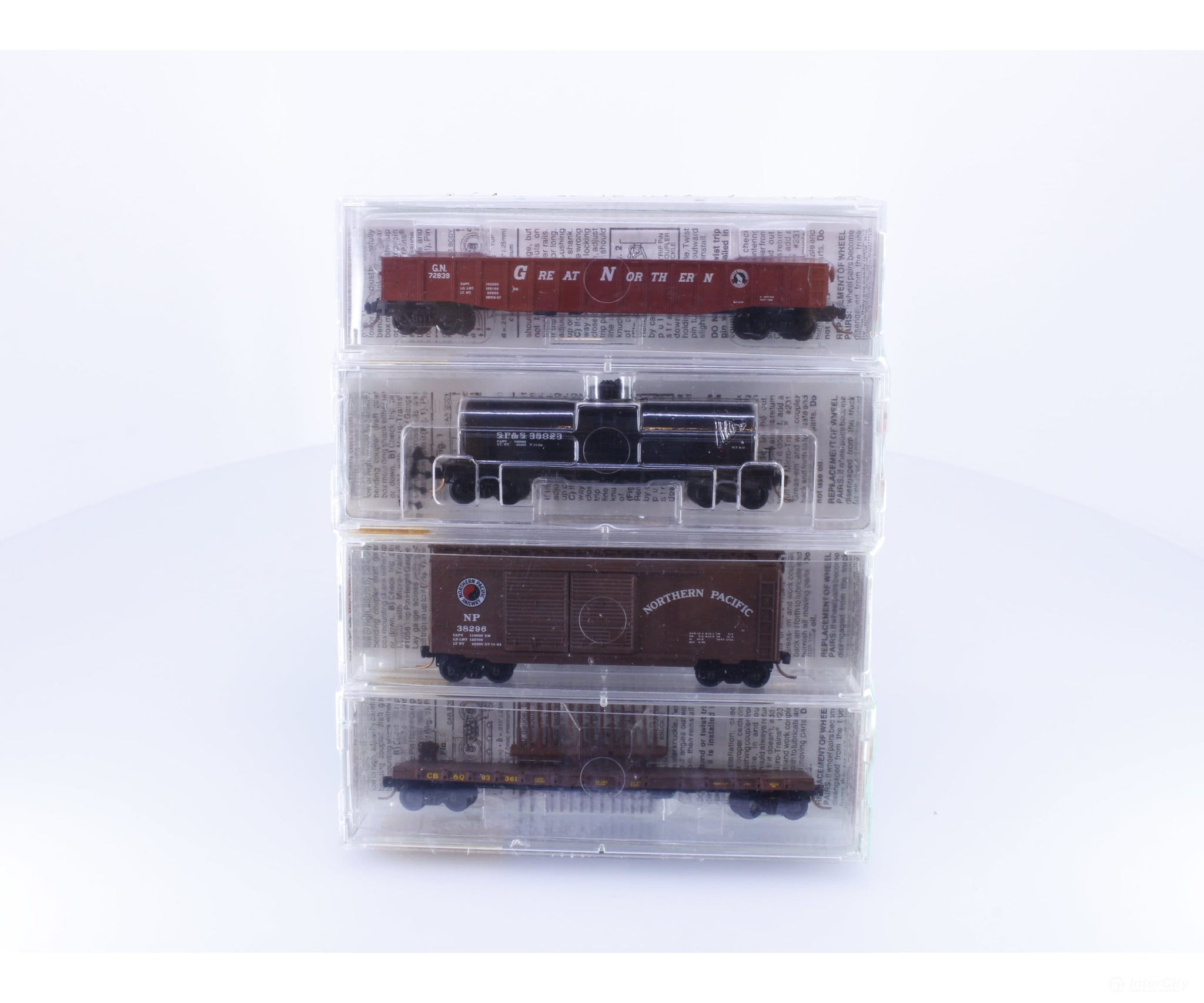 Micro Trains 23252 N BN Merger 4 Pack Fallen Flags #5 GN72839,SPS38023,NP38296,CBQ93361 Freight Cars