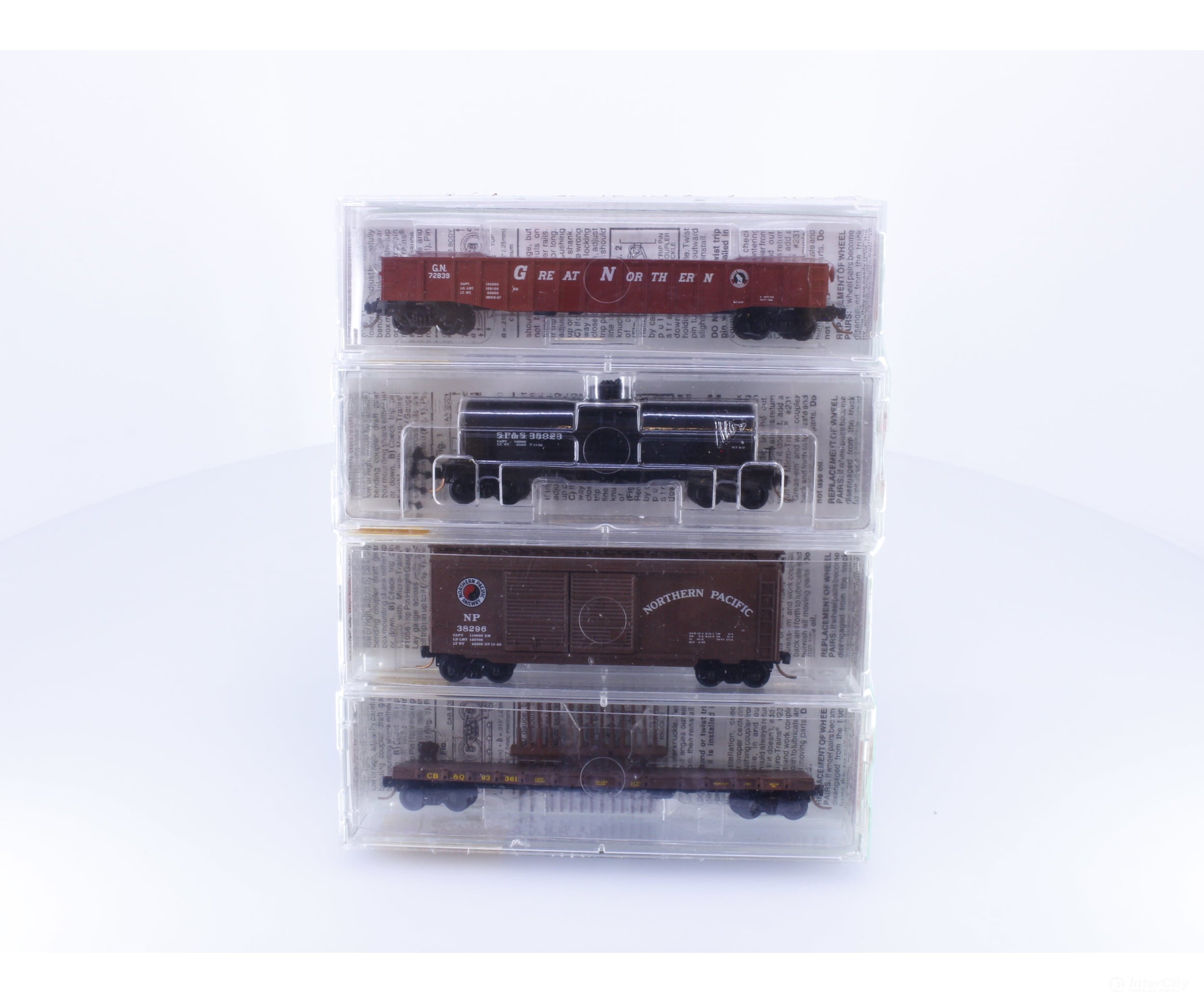 Micro Trains 23252 N BN Merger 4 Pack Fallen Flags #5 GN72839,SPS38023,NP38296,CBQ93361 Freight Cars