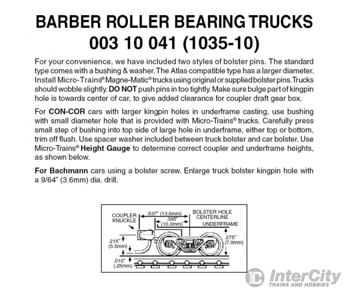 Micro Trains 310041 Barber Roller-Bearing Trucks - With Short Extended Couplers (Black) 10 Pairs &