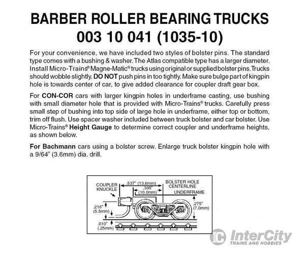 Micro Trains 310041 Barber Roller-Bearing Trucks - With Short Extended Couplers (Black) 10 Pairs &