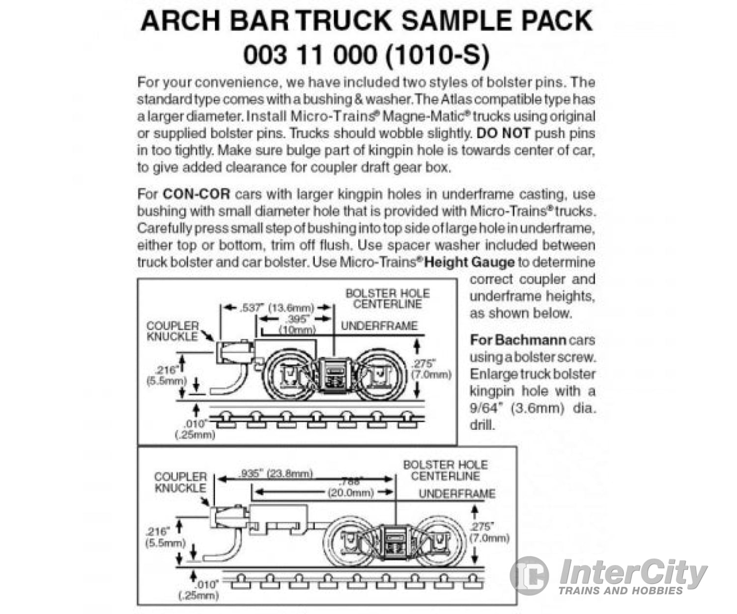 Micro Trains 311000 Arch Bar Truck Sampler Pack - 1 Pair Each #302001 & 302004 Couplers Trucks