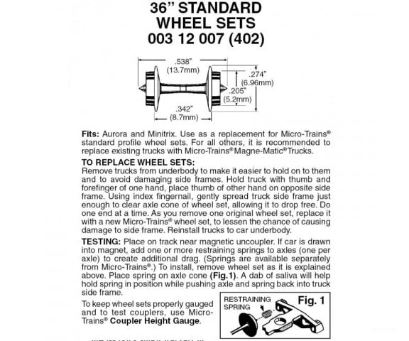 Micro Trains 312007 36’ Standard Wheelsets (Nonmagnetic) - Black Axles Pkg(48) Parts