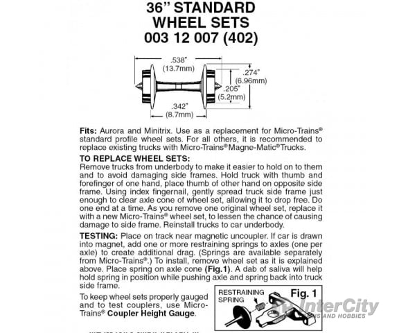 Micro Trains 312007 36’ Standard Wheelsets (Nonmagnetic) - Black Axles Pkg(48) Parts