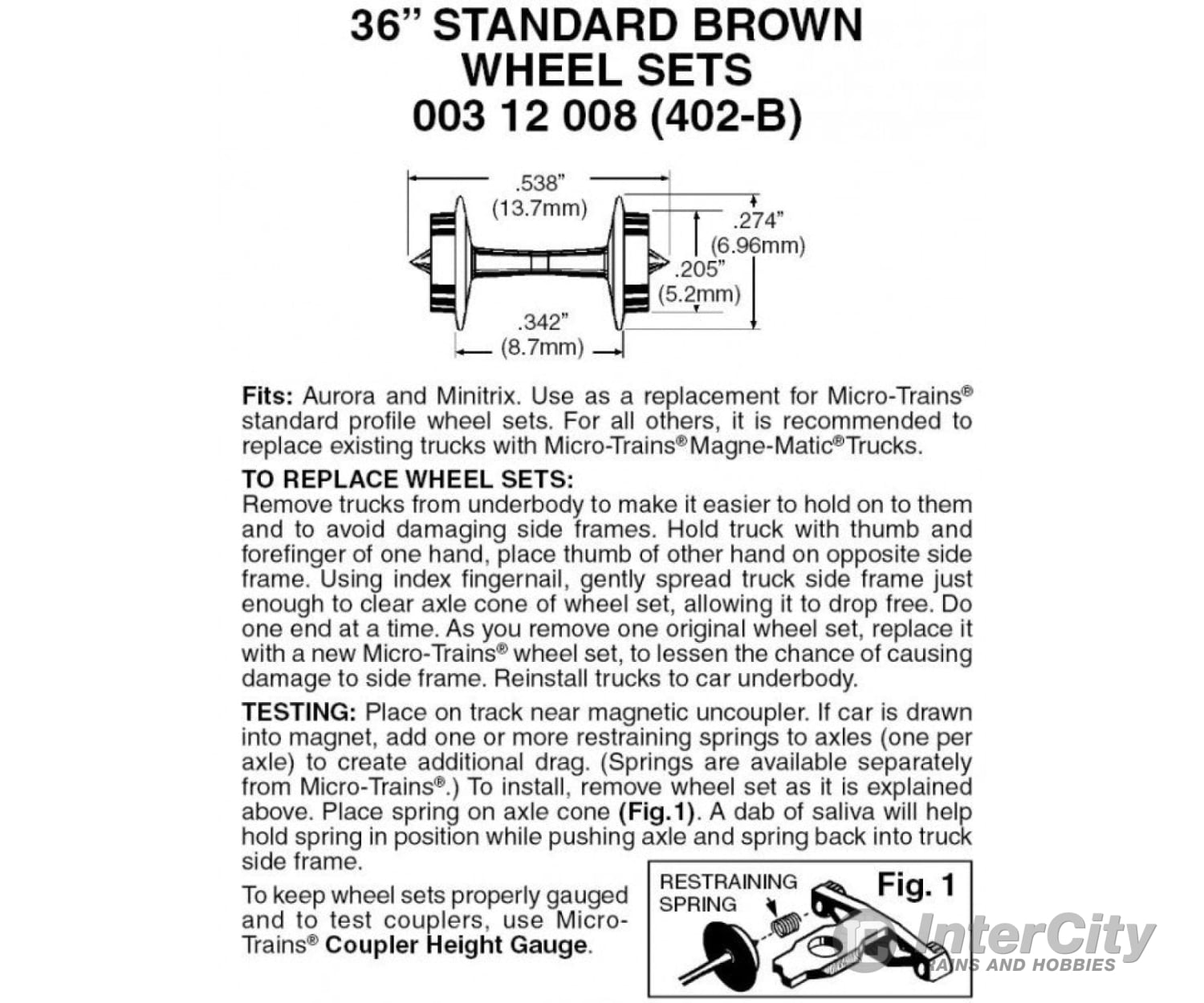 Micro Trains 312008 36’ Standard Wheelsets (Nonmagnetic) - Brown Axles Pkg(48) Parts