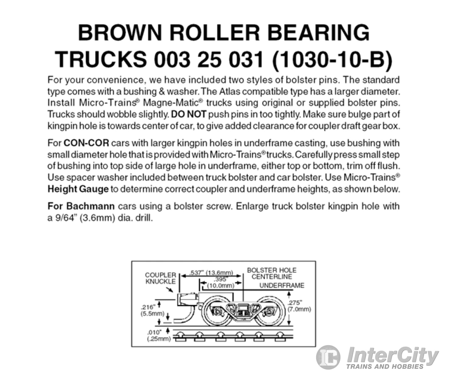 Micro Trains 325031 Roller-Bearing Trucks - With Short Extended Couplers (Brown) 10 Pairs &