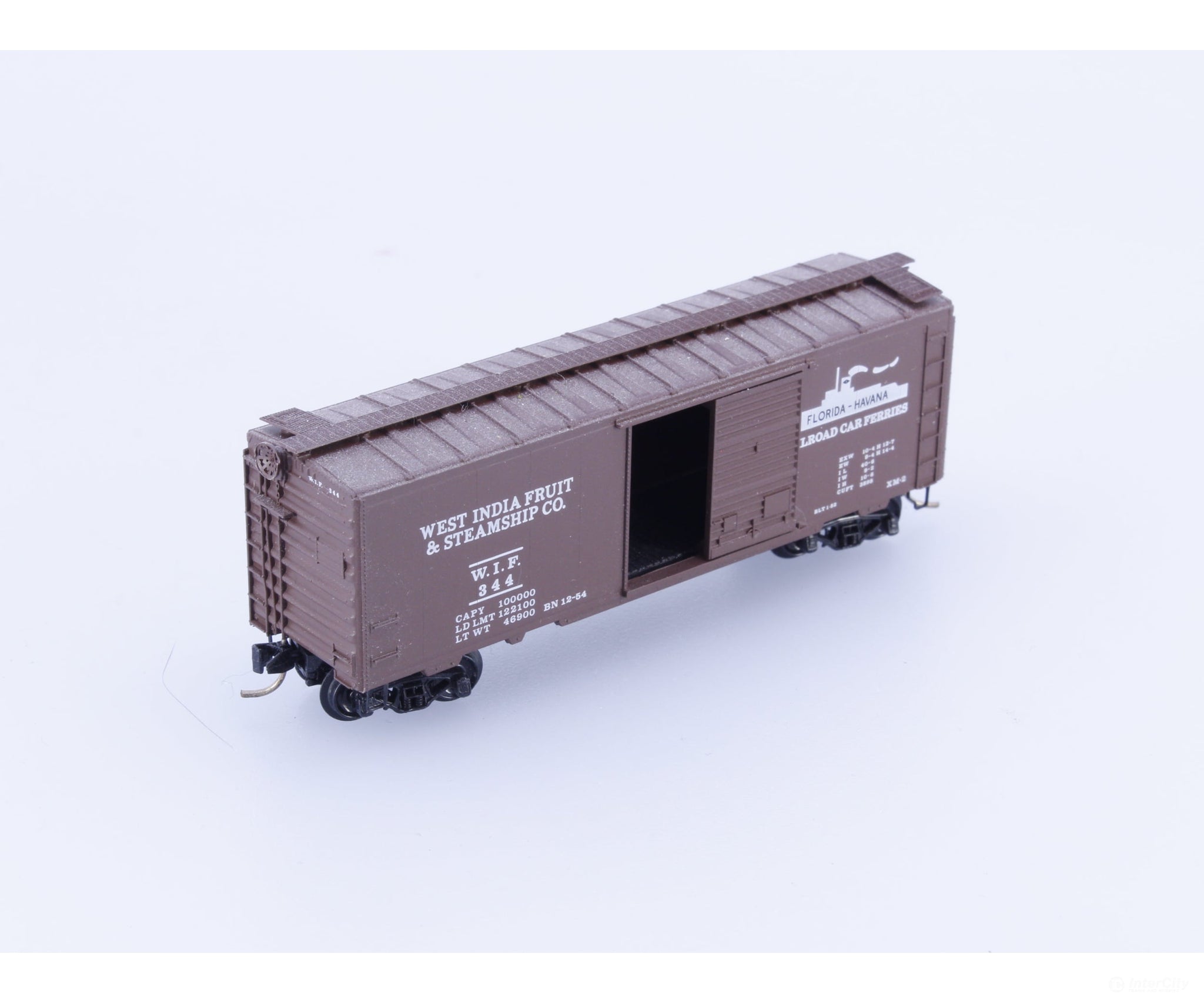 Micro Trains 344 N 40’ Single Door Boxcar West India Fruit and Steamship Co (WIF) 344 Freight Cars