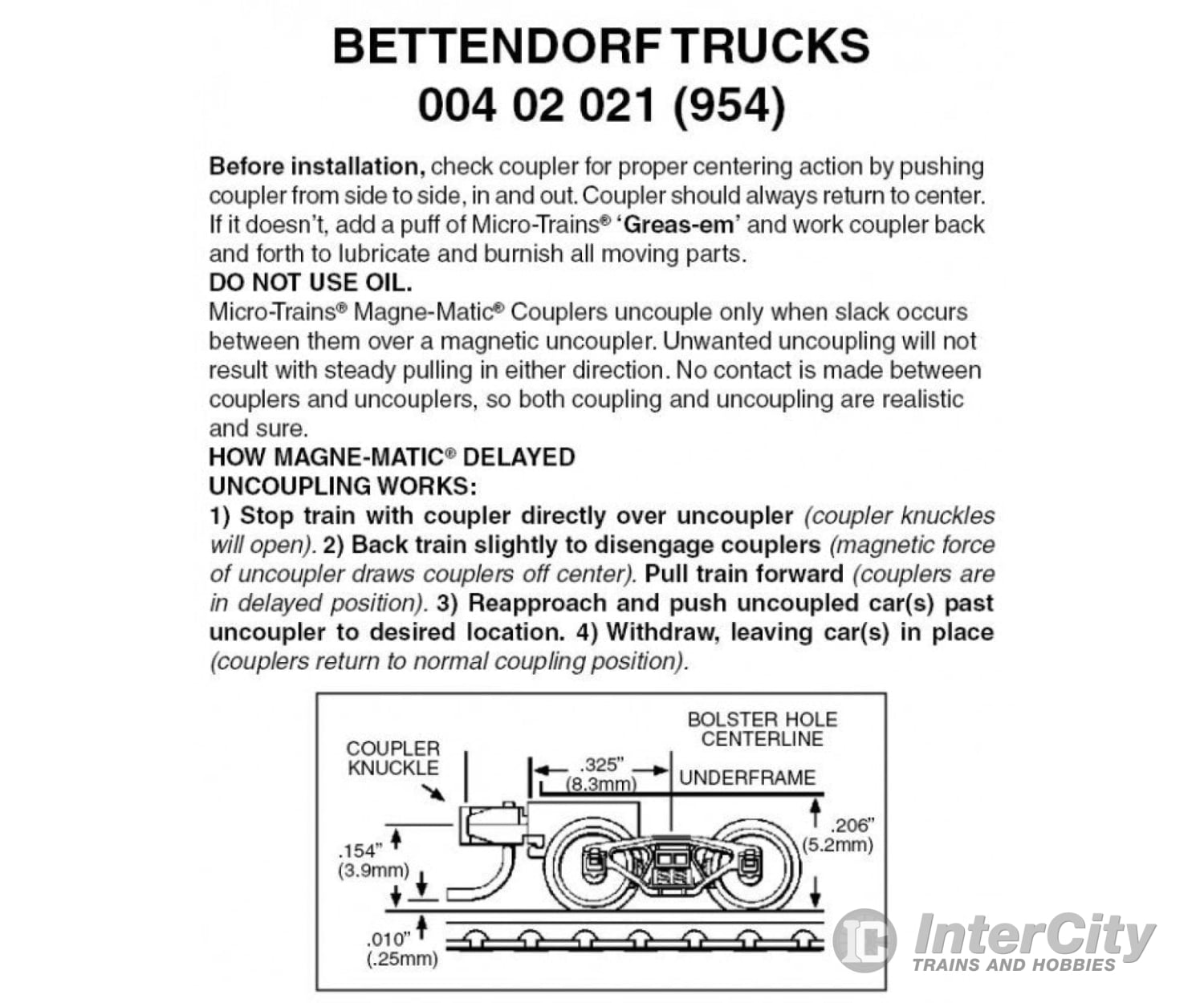 Micro Trains 402021 Bettendorf Trucks - With Magne-Matic Short Extended Couplers 1 Pair &