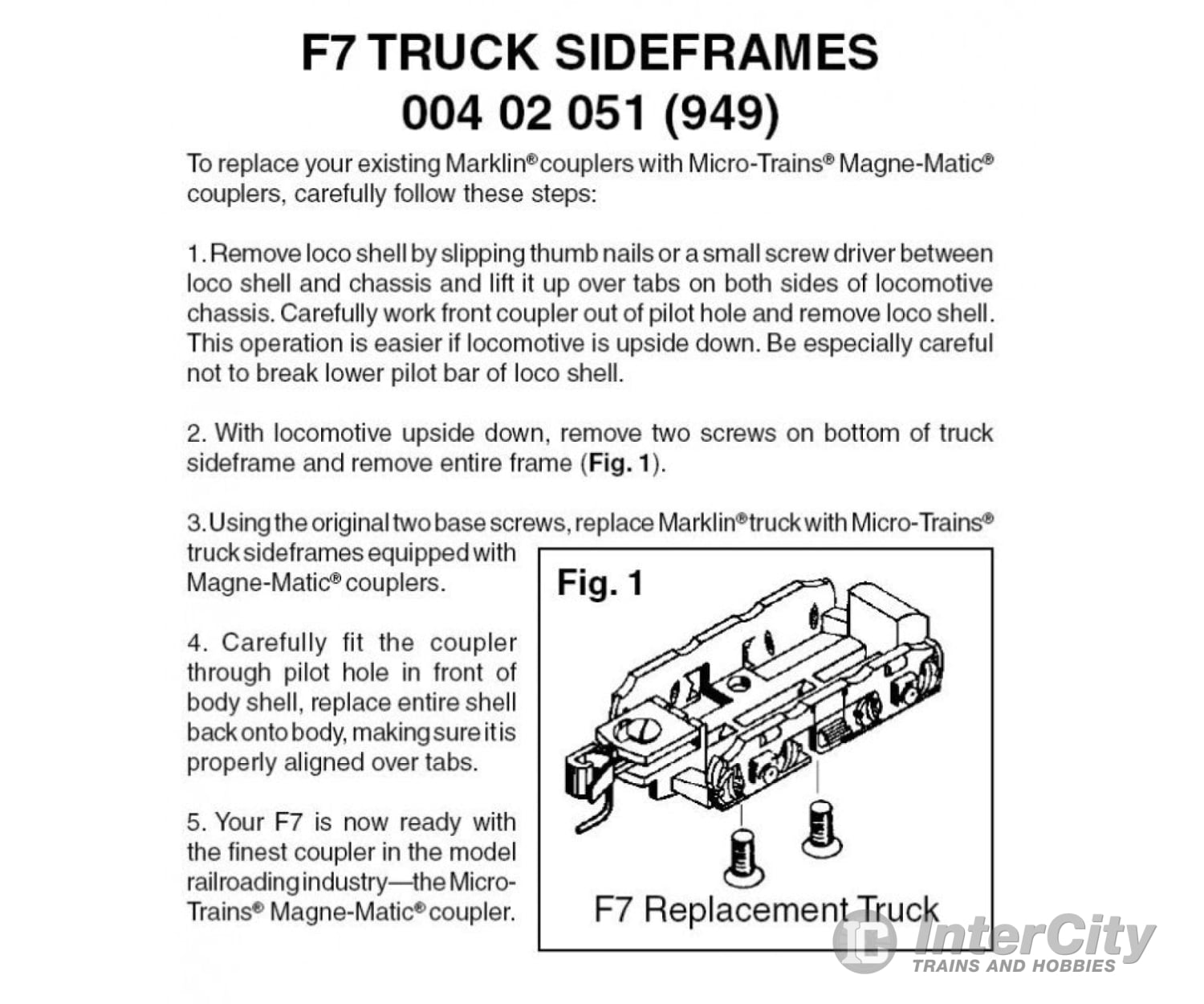 Micro Trains 402051 Truck Frame 1 Pair - F-7 Conversion Side Frames With Magne-Matic Short Extended