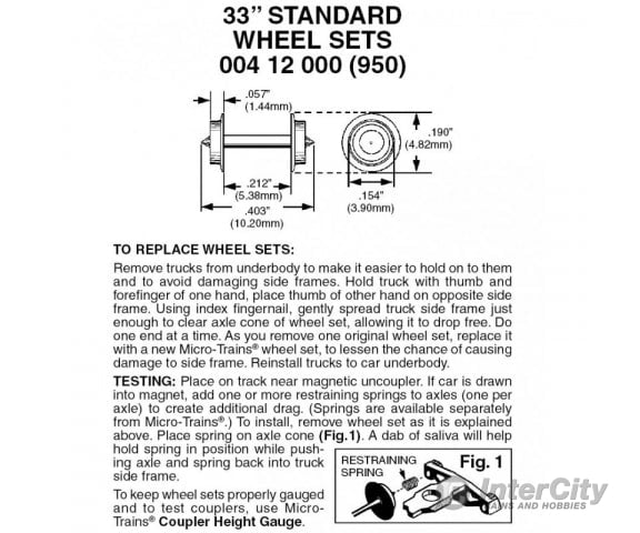 Micro Trains 412000 Wheelsets - 33 Diameter Axles Pkg(12) Couplers & Trucks