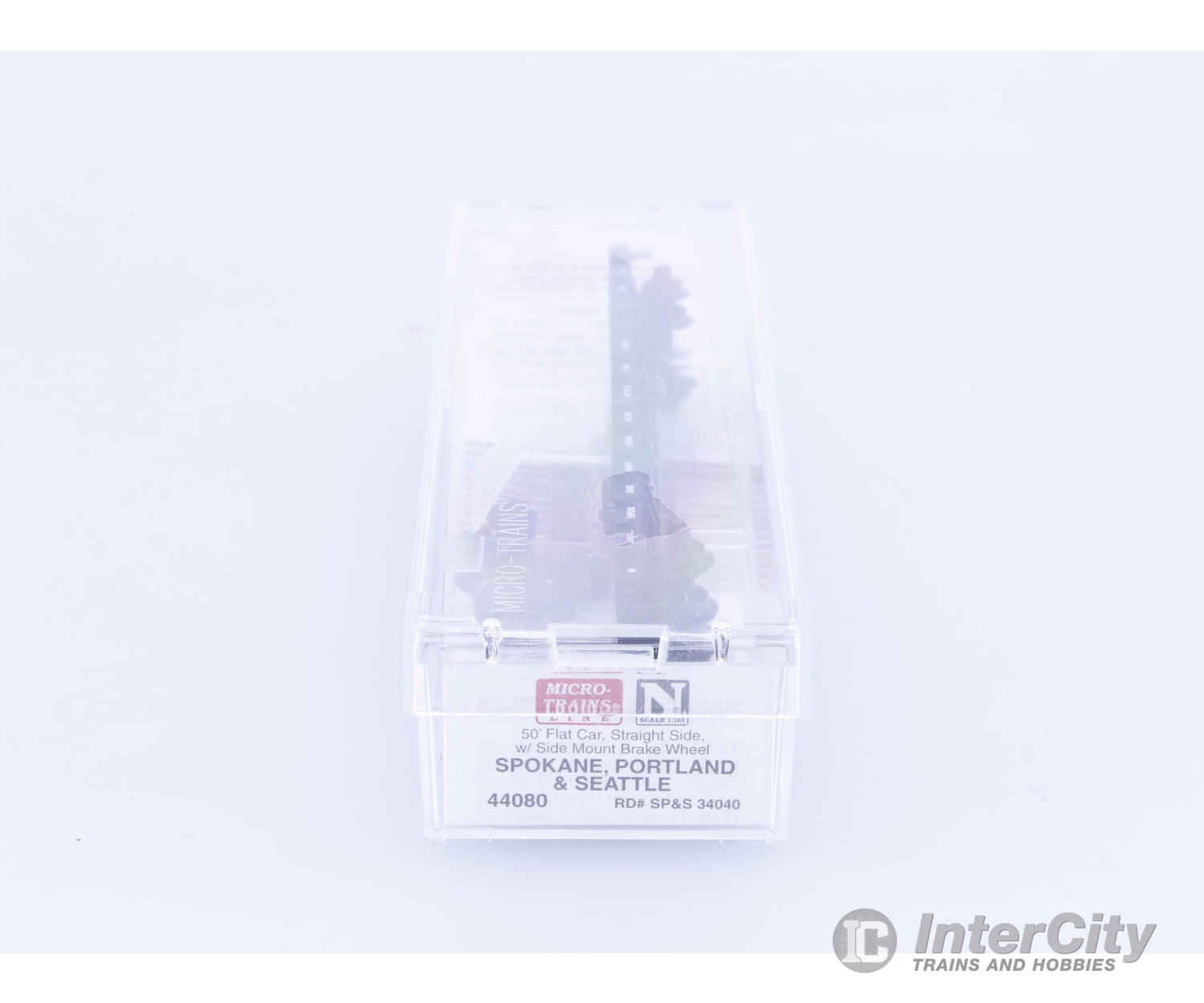 Micro Trains 44080 N 50’ Straight Side Flatcar with Side Mount Brake Wheel Spokane Portland and Seattle (SPS) 34040