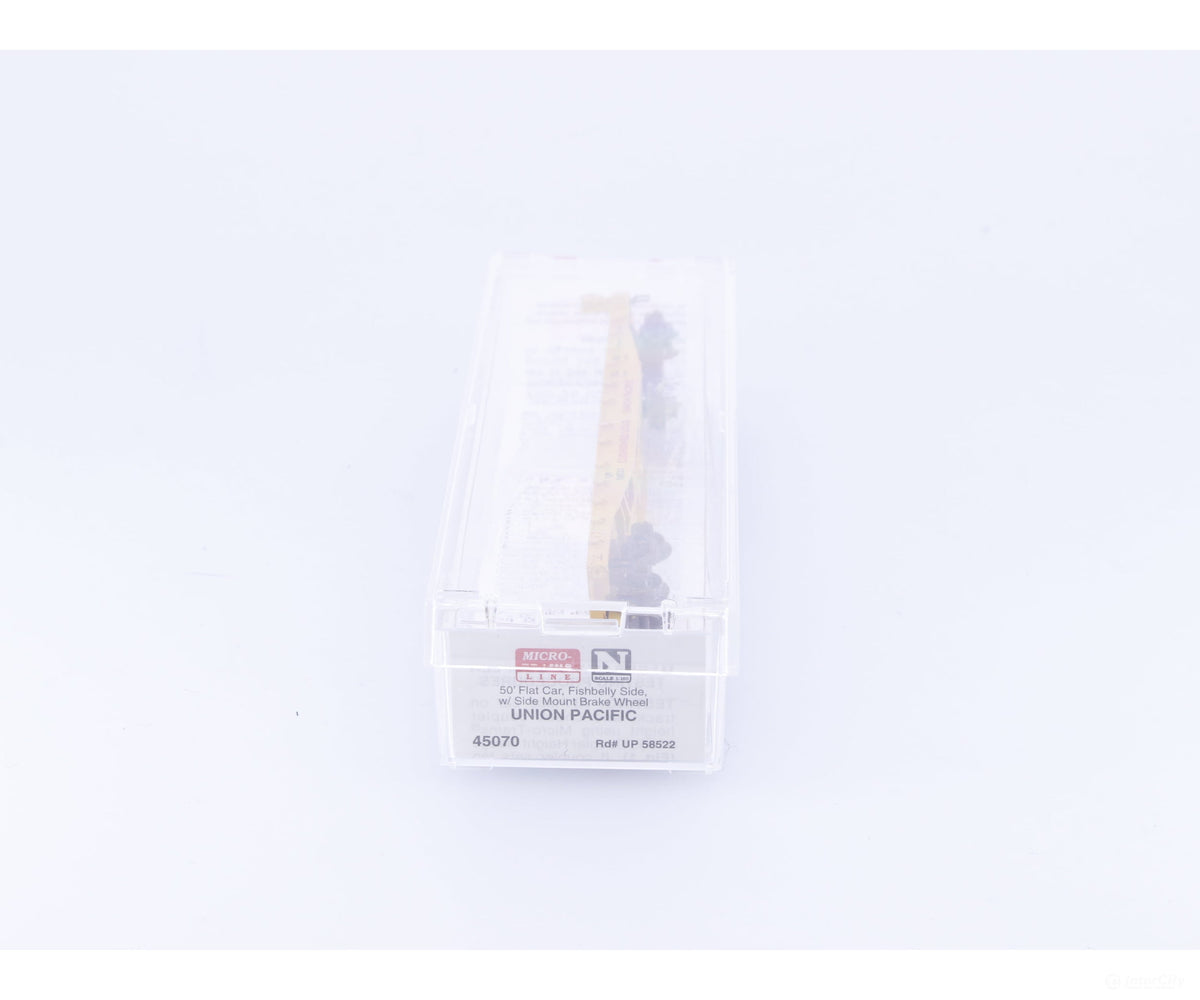 Micro Trains 45070 N 50’ Flat car Fishbelly Side w/Side Mount Brake Wheel #4 Union Pacific (UP) 58522 - Freight Cars