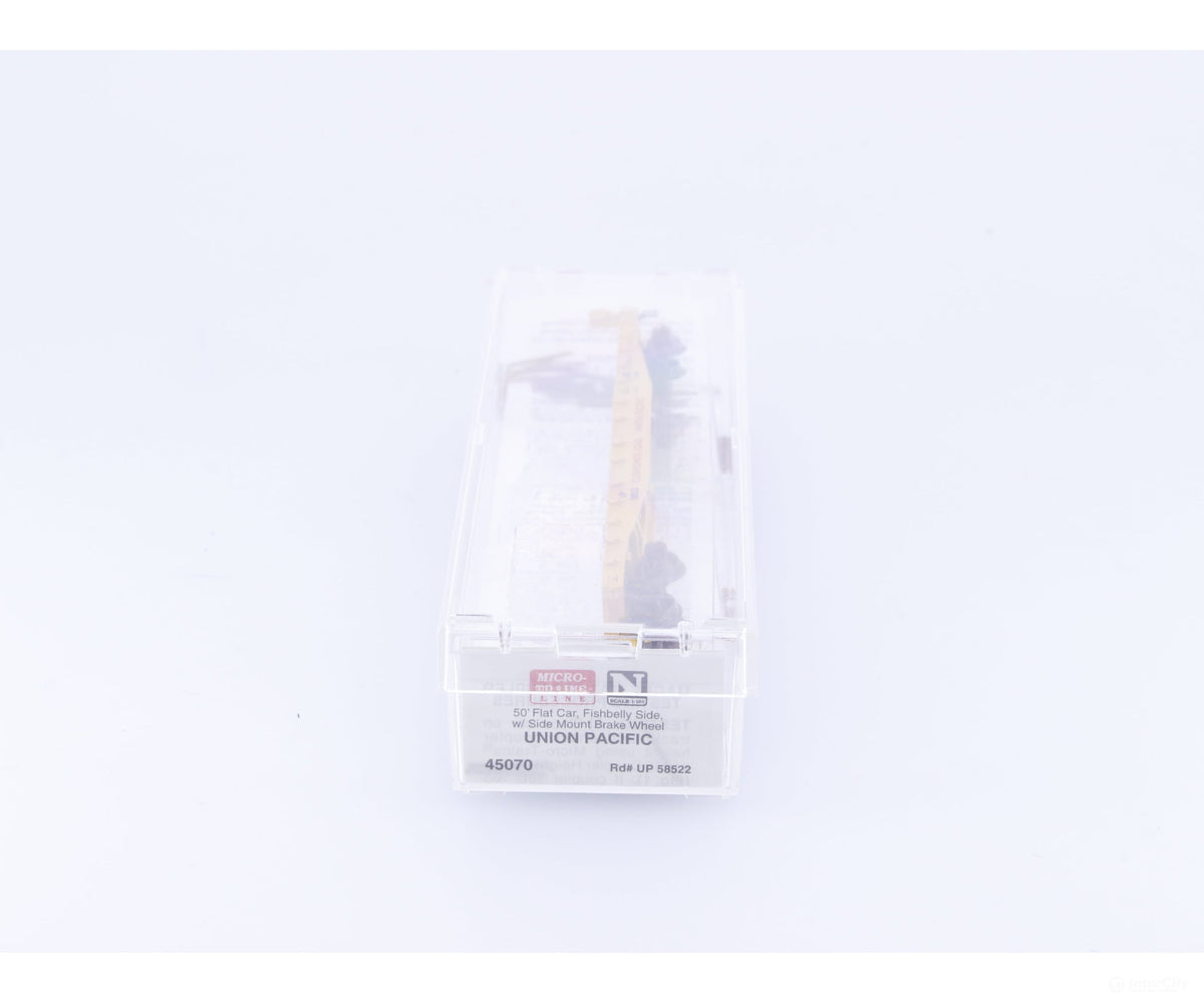 Micro Trains 45070 N 50’ Flat car Fishbelly Side w/Side Mount Brake Wheel #5 Union Pacific (UP) 58522 - Freight Cars