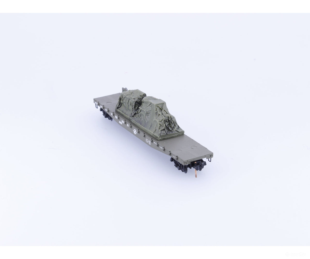 Micro Trains 45180 N 50’ Fishbelly Side Flatcar w/ Load United States Army (USAX) 38065 - Freight Cars