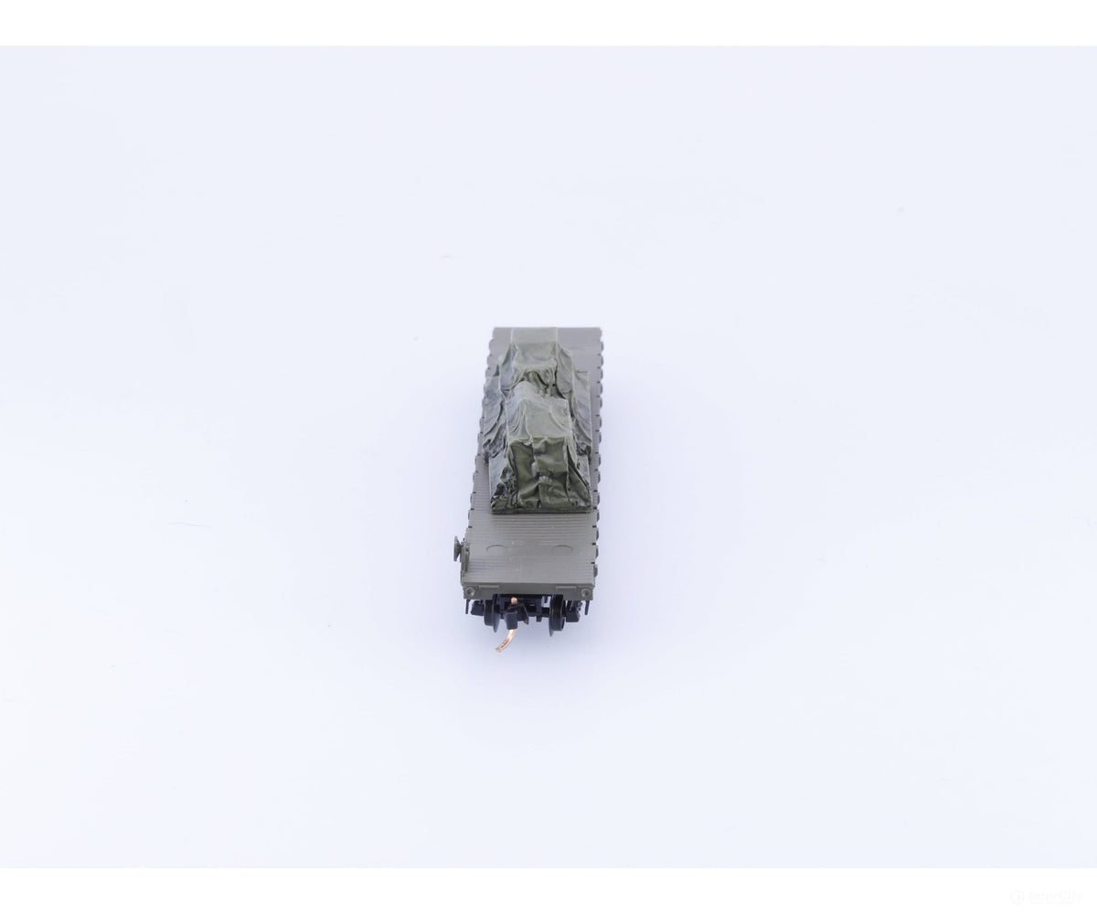 Micro Trains 45180 N 50’ Fishbelly Side Flatcar w/ Load United States Army (USAX) 38065 - Freight Cars