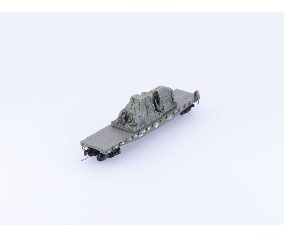 Micro Trains 45180 N 50’ Fishbelly Side Flatcar w/ Load United States Army (USAX) 38065 - Freight Cars