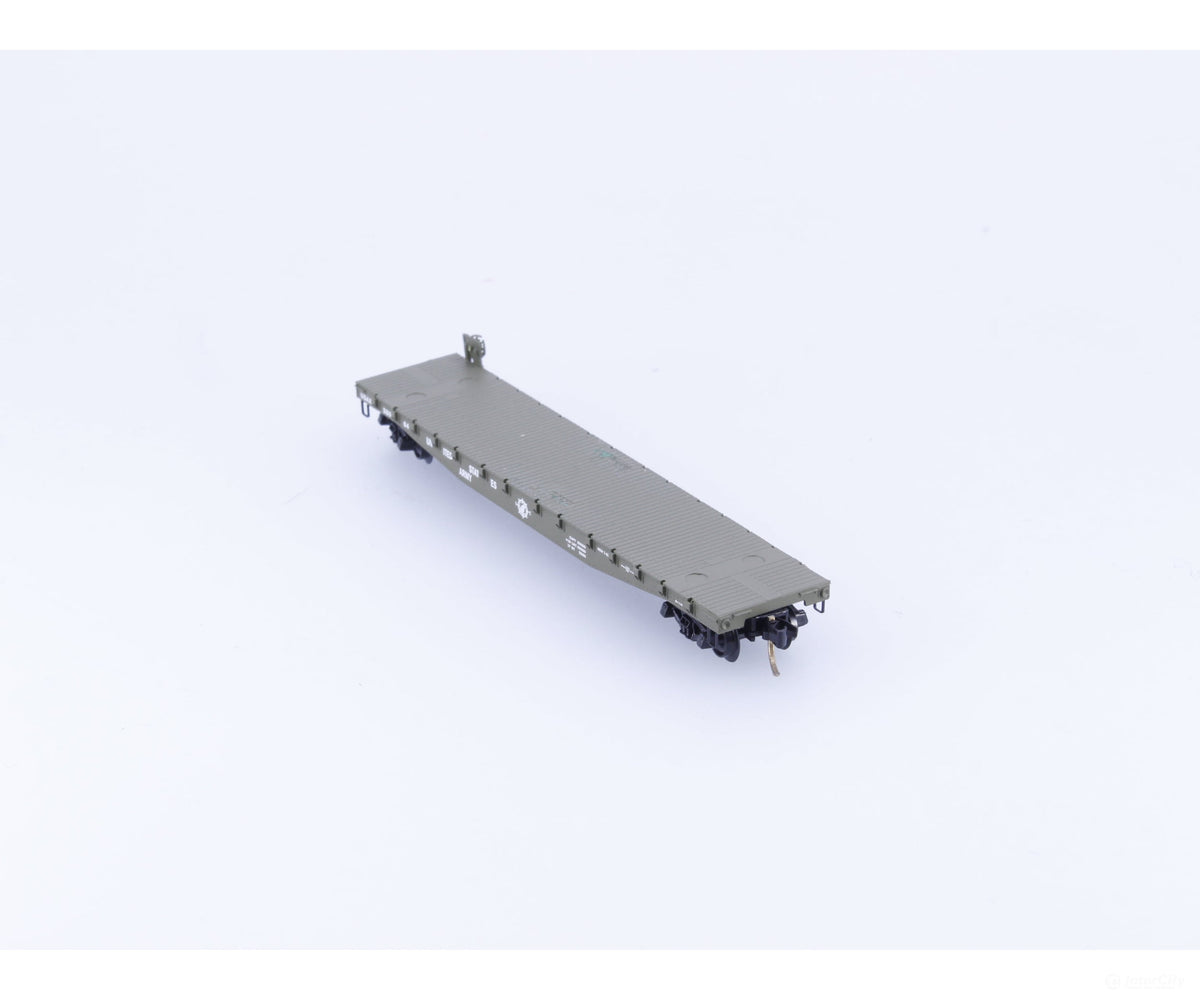 Micro Trains 45180 N 50’ Fishbelly Side Flatcar w side mount Brk Wheel United States Army (USAX) 38064 - Freight Cars